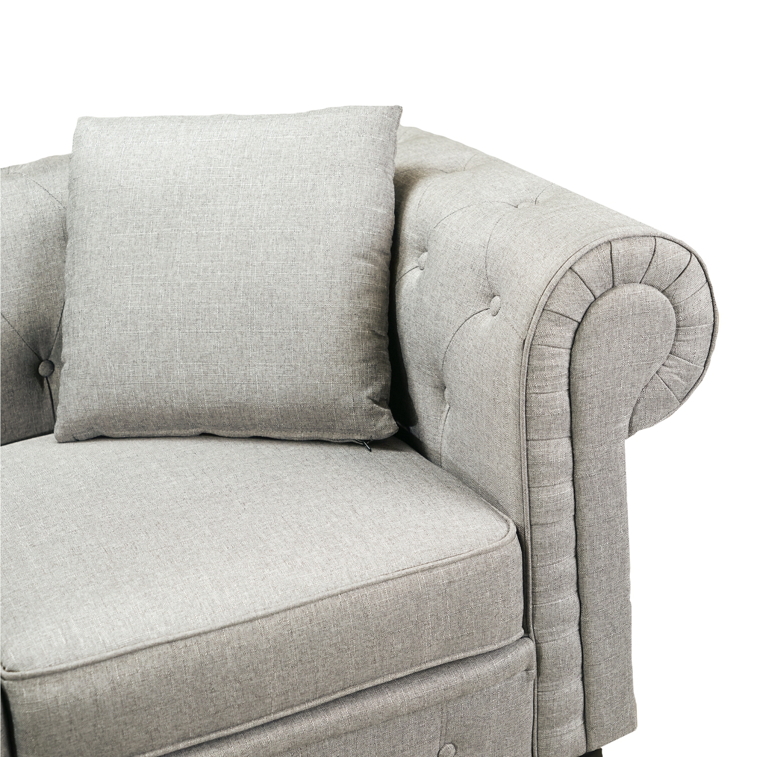 Valencia Cerna 82.7" Linen Rolled Arm Chesterfield Sofa, Cloudy Grey