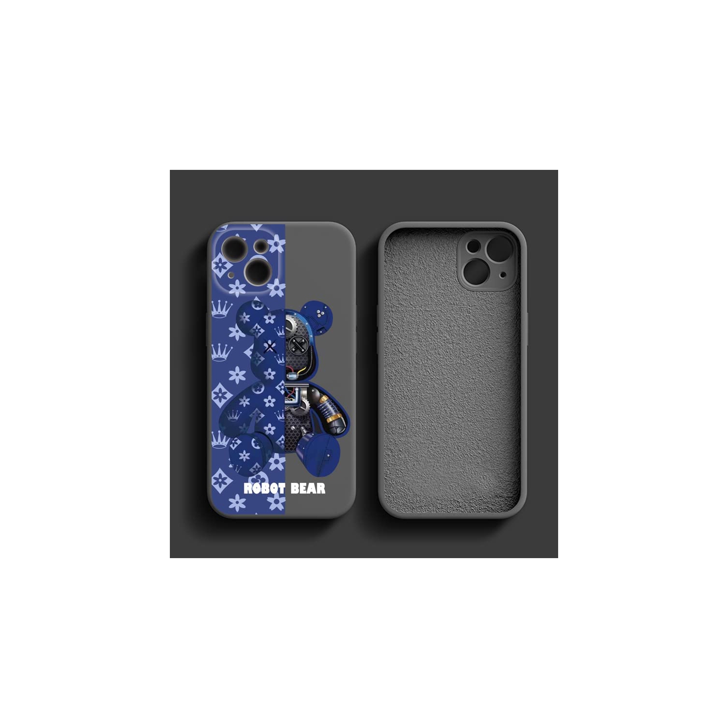 iPhone 14/13 Fashionable Designer Bear Silicone Case with Full Body Protection in Purple Color