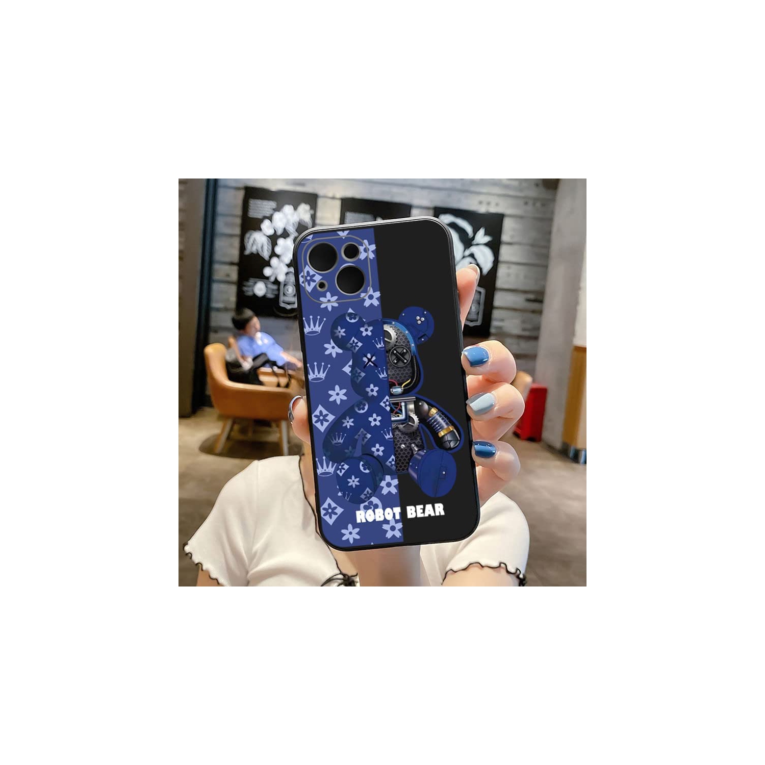 iPhone 14/13 Fashionable Designer Bear Silicone Case with Full Body Protection in Purple Color