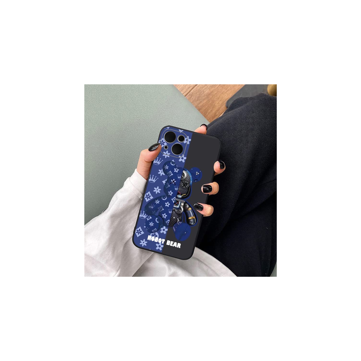 iPhone 14/13 Fashionable Designer Bear Silicone Case with Full Body Protection in Purple Color