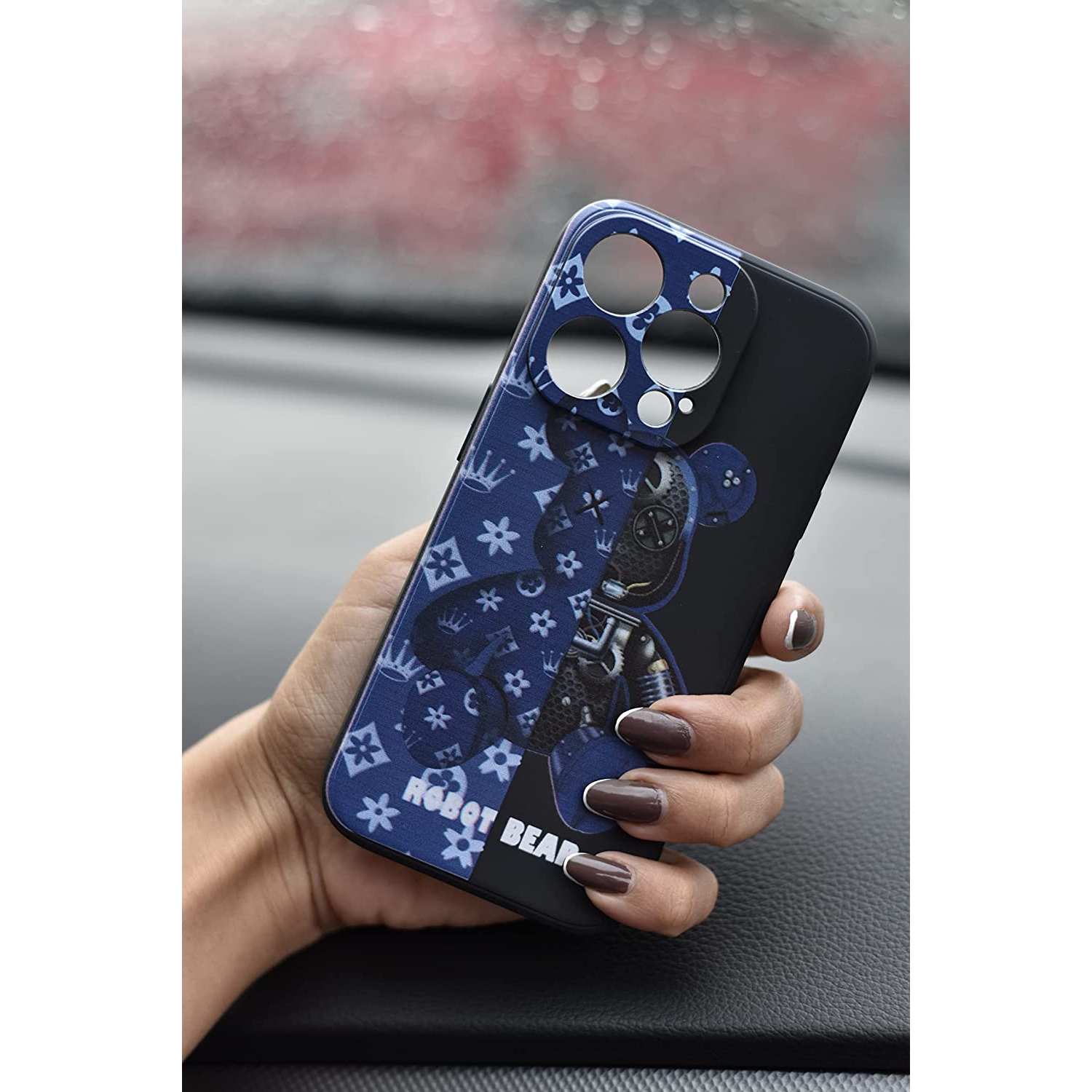 iPhone 14/13 Fashionable Designer Bear Silicone Case with Full Body Protection in Purple Color