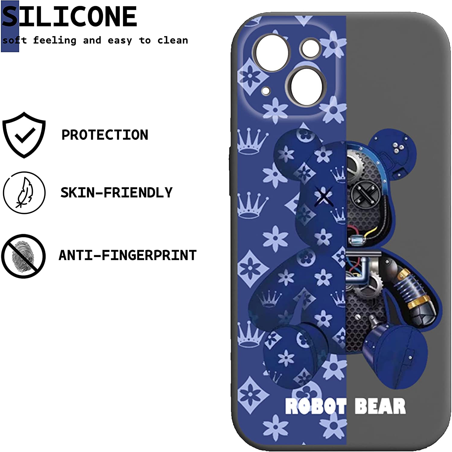 iPhone 14/13 Fashionable Designer Bear Silicone Case with Full Body Protection in Purple Color