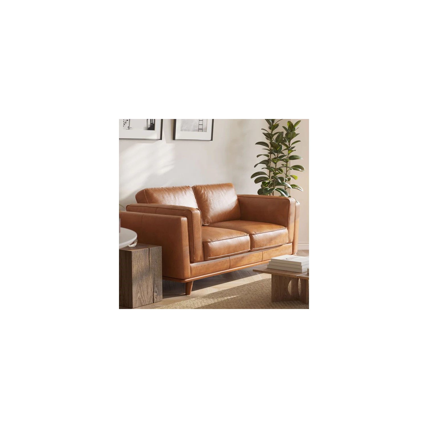 Valencia Artisan Top Grain Leather Loveseat, Cognac