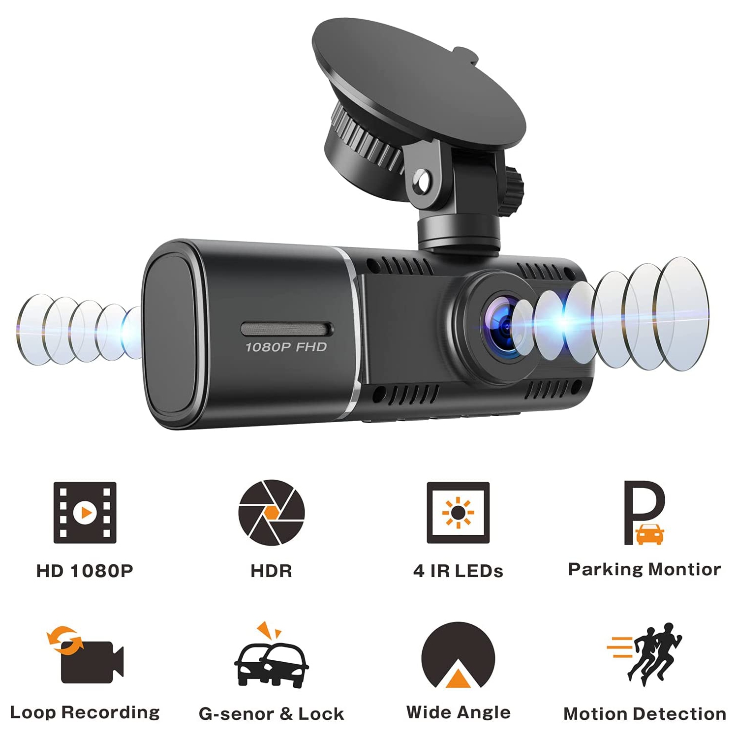 GPS Dual Car Dash Cam Front And Inside 24 Hr Parking Monitor Buck Line Included Full HD 1080P Video Recorder IR Night Vision 310° Wide Angle By