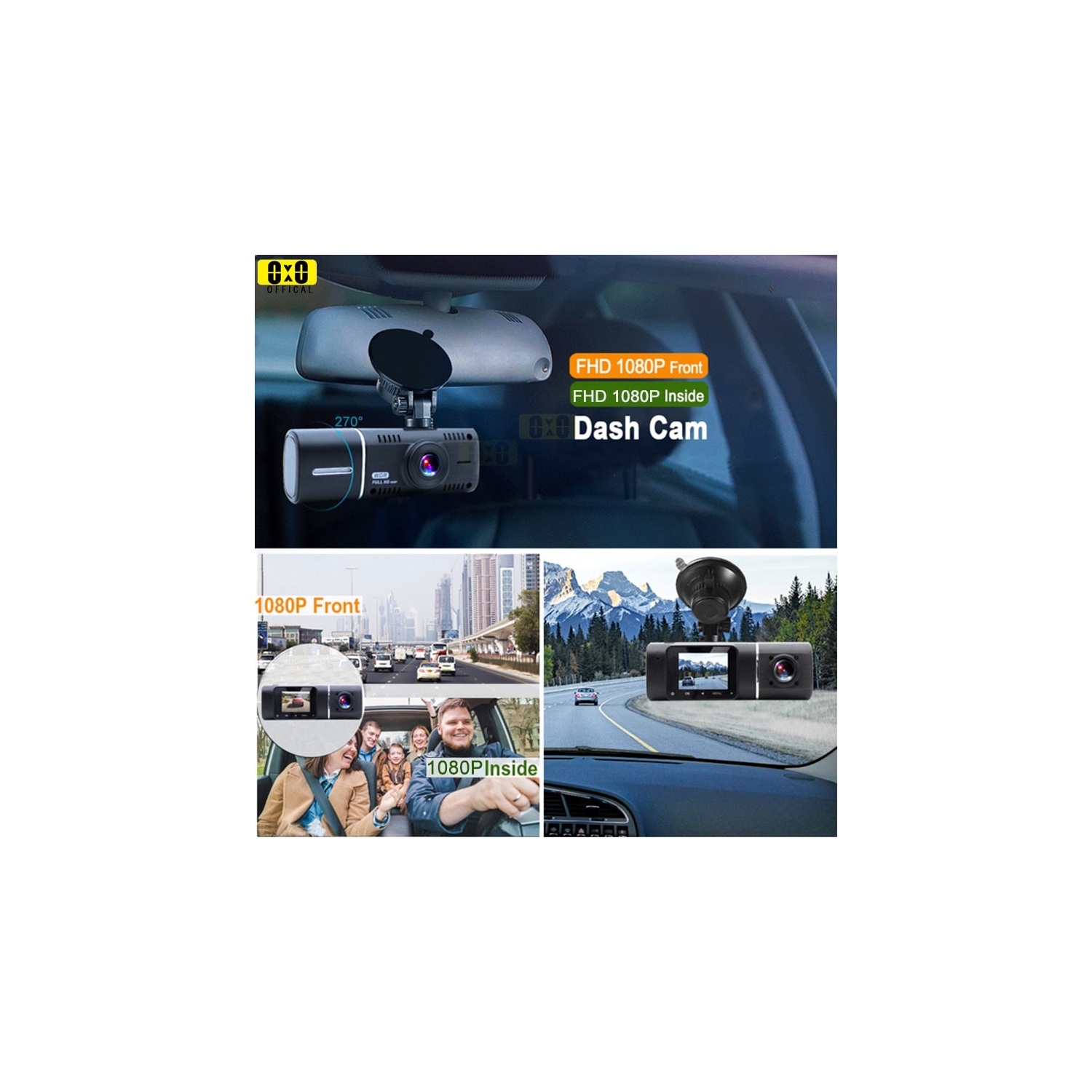 GPS Dual Car Dash Cam Front And Inside 24 Hr Parking Monitor Buck Line Included Full HD 1080P Video Recorder IR Night Vision 310° Wide Angle By