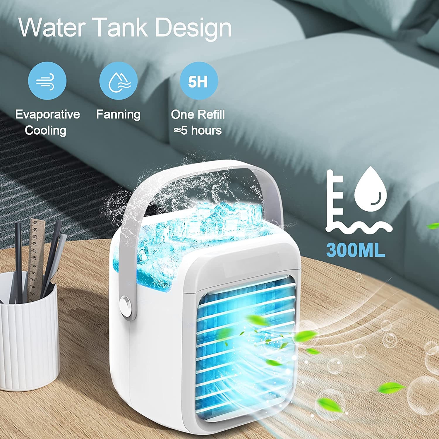 Climatiseur portatif, climatiseur portatif, refroidisseur personnel sans fil, idéal pour les locations de salle d'étude et de camping au bureau