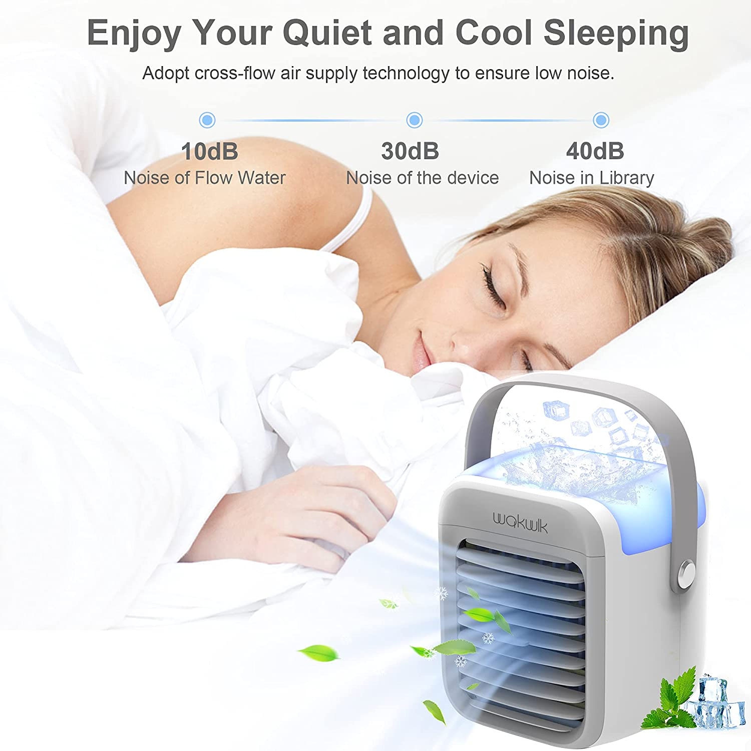 Climatiseur portatif, climatiseur portatif, refroidisseur personnel sans fil, idéal pour les locations de salle d'étude et de camping au bureau