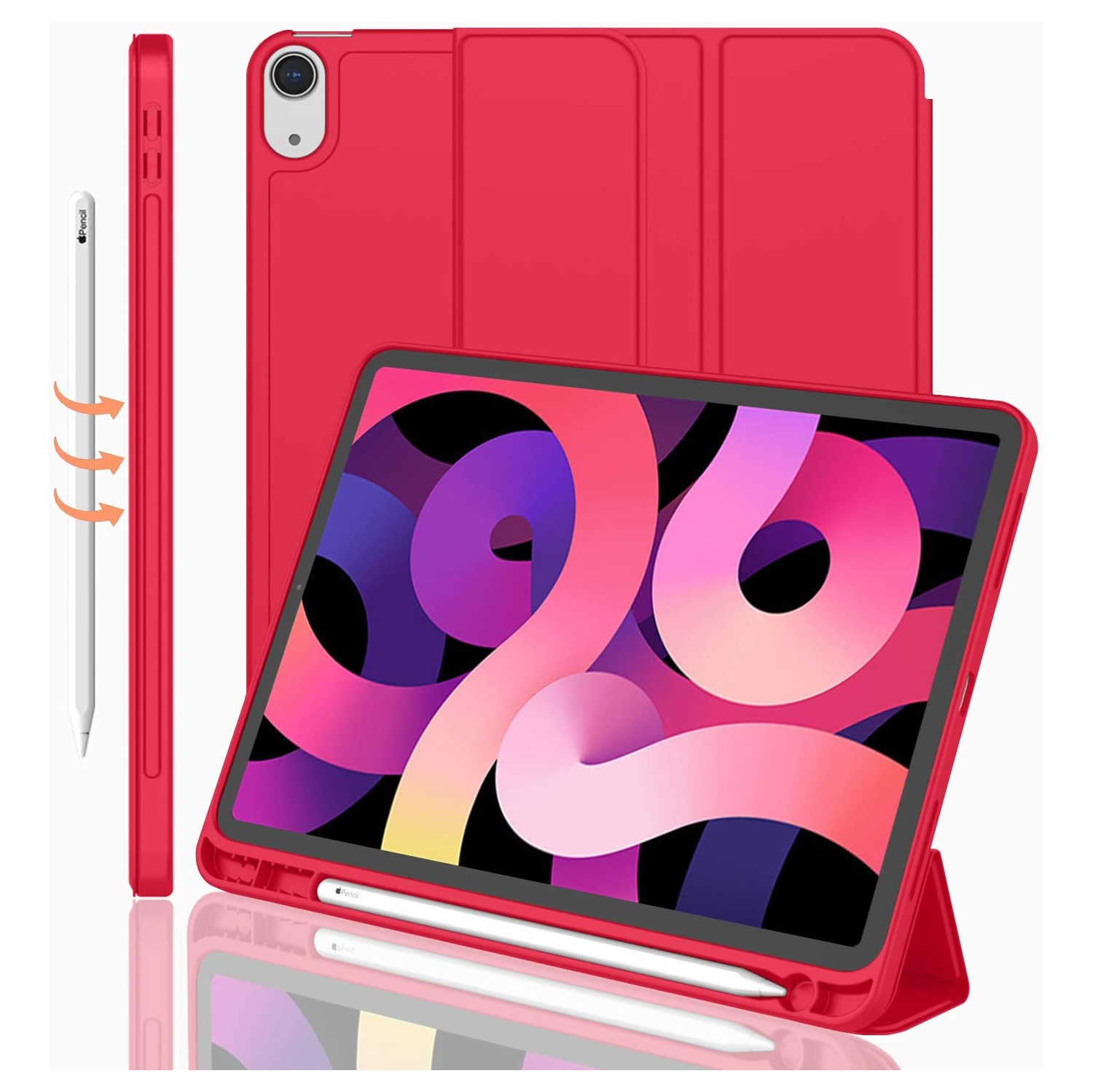 Slim Magnetic Smart Cover Stand Case with Auto Sleep/Wake & Pencil Holder for iPad Air 4 5 4th 5th Gen. 10.9", Red