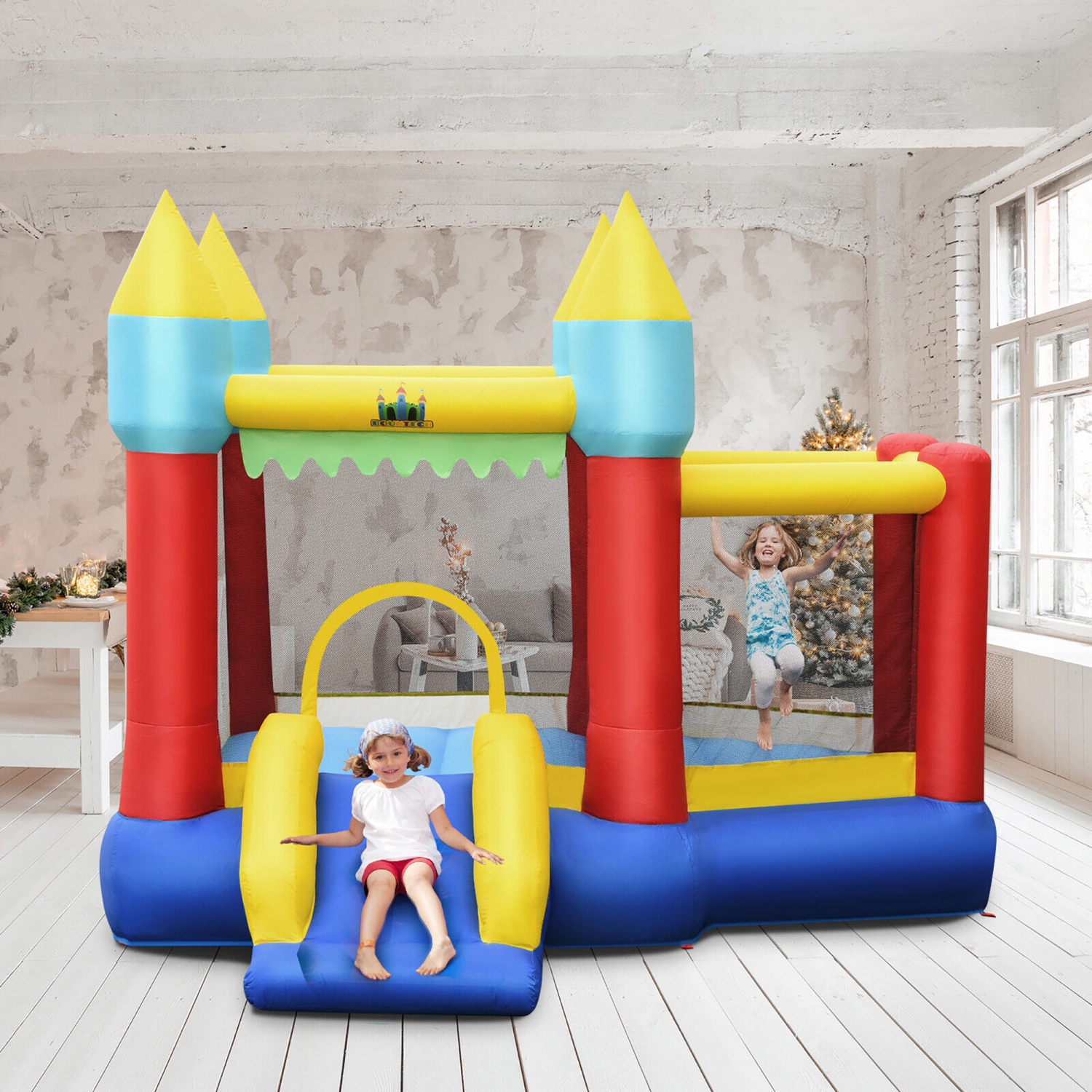Gymax Inflatable Bounce House Slide Jumping Castle w/ Tunnels Ball Pit & 550W Blower