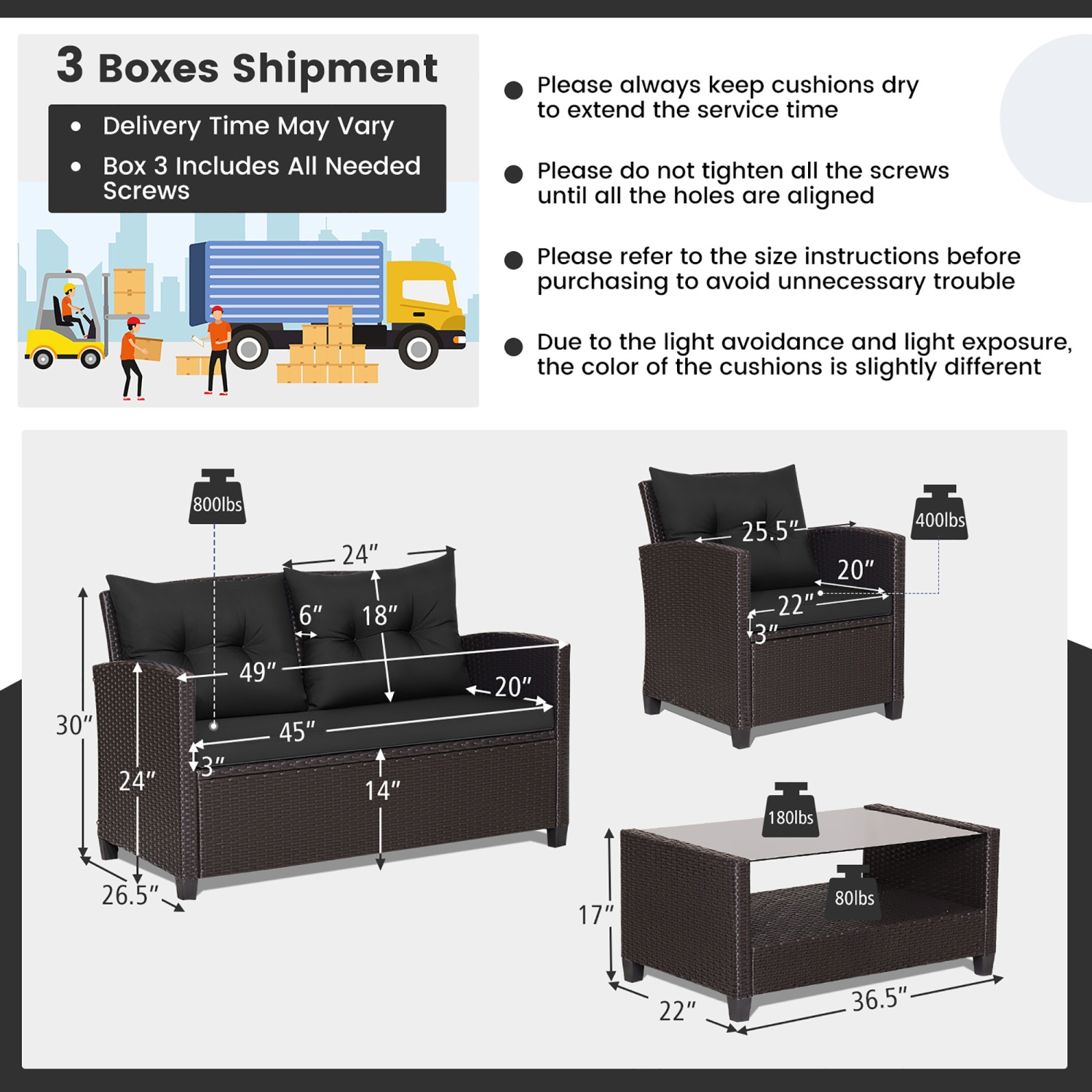 Gymax 4PCS Outdoor Conversation Set Patio PE Rattan Set w/ Glass Table & Sofa Cushions