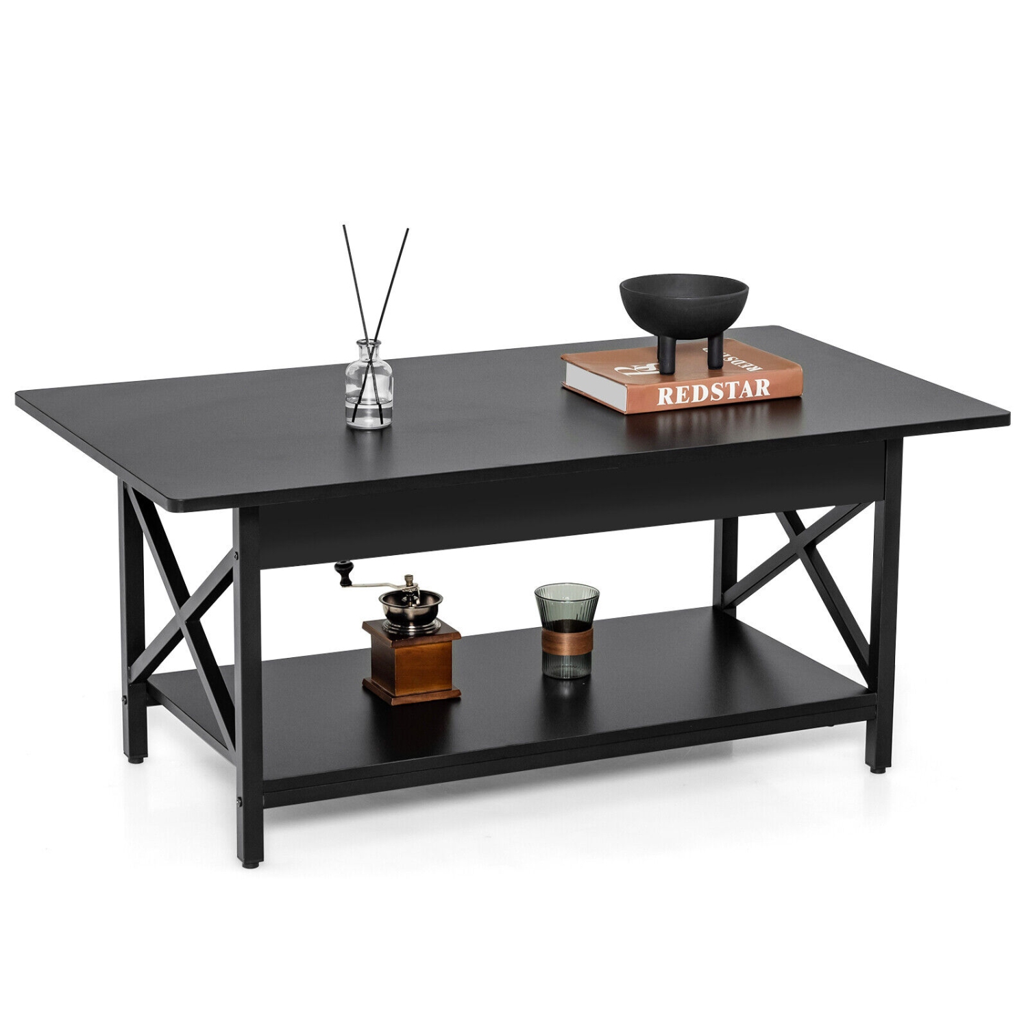 Gymax Coffee Table Industrial 2-Tier w/ Storage Shelf &Storage Shelf for Living Room