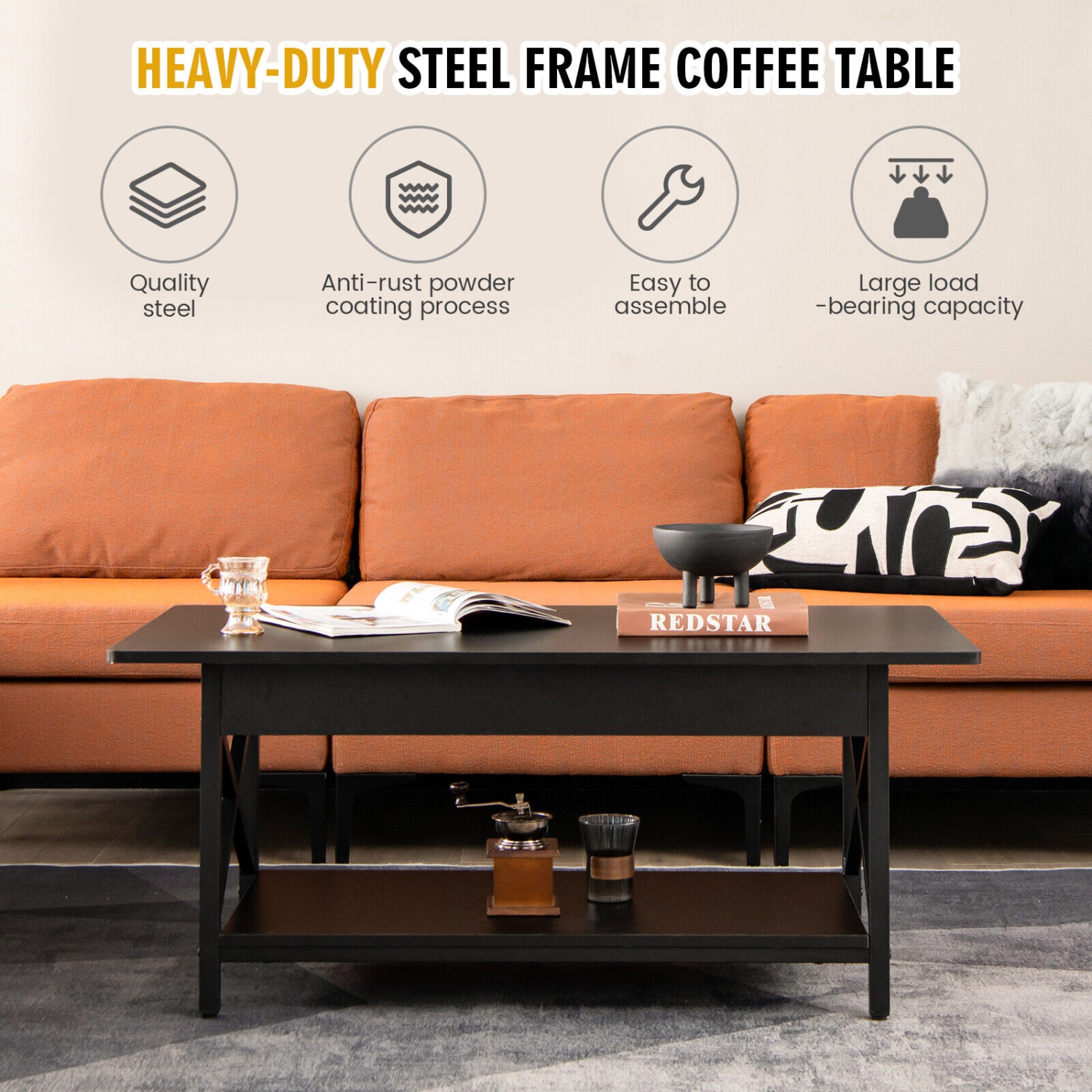Gymax Coffee Table Industrial 2-Tier w/ Storage Shelf &Storage Shelf for Living Room
