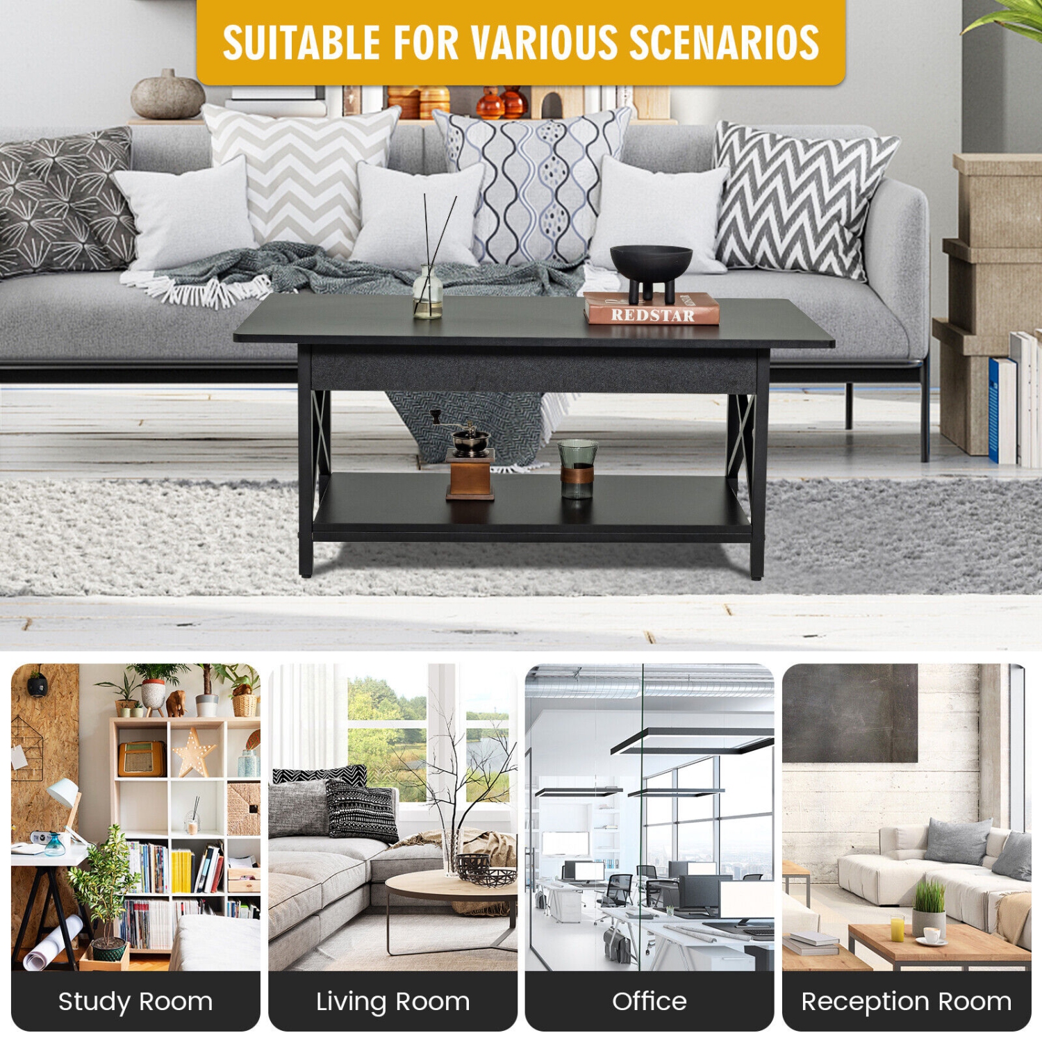 Gymax Coffee Table Industrial 2-Tier w/ Storage Shelf &Storage Shelf for Living Room