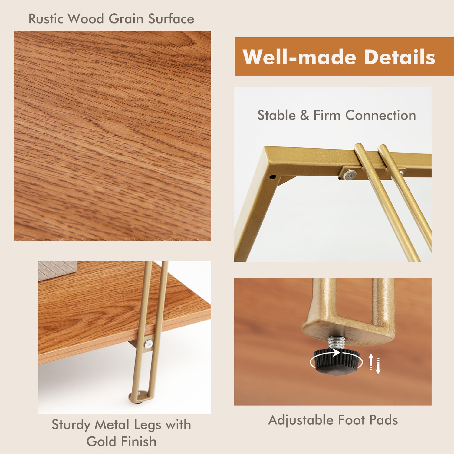 Gymax Coffee Table Rectangle Glass Top w/ Storage Shelf & Gold Steel Frame Living Room