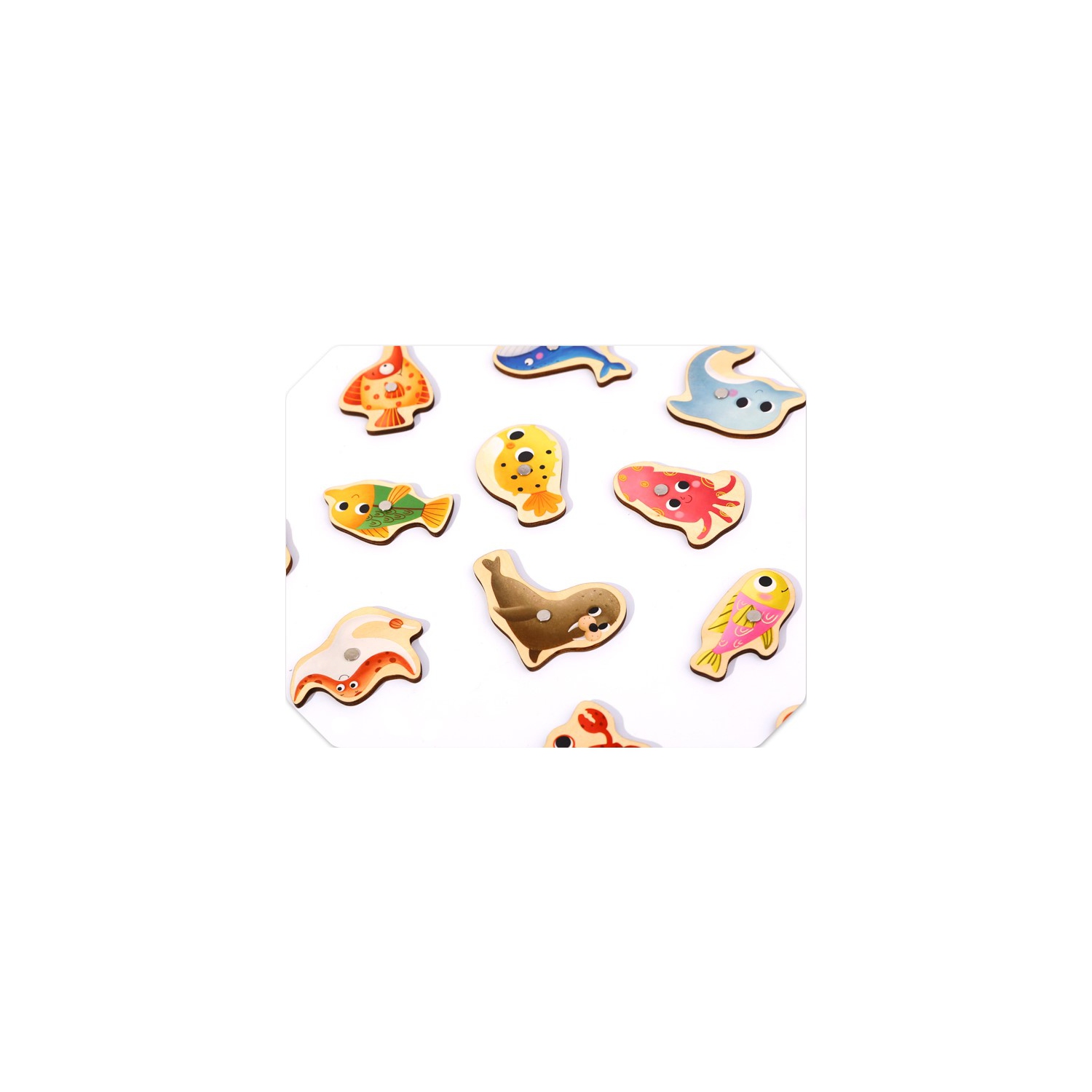 TOOKYLAND Jeu de Pêche Magnétique en Bois- 22pcs - Ensemble d'Animaux Aquatiques et Cannes à Pêche, 3 Ans +