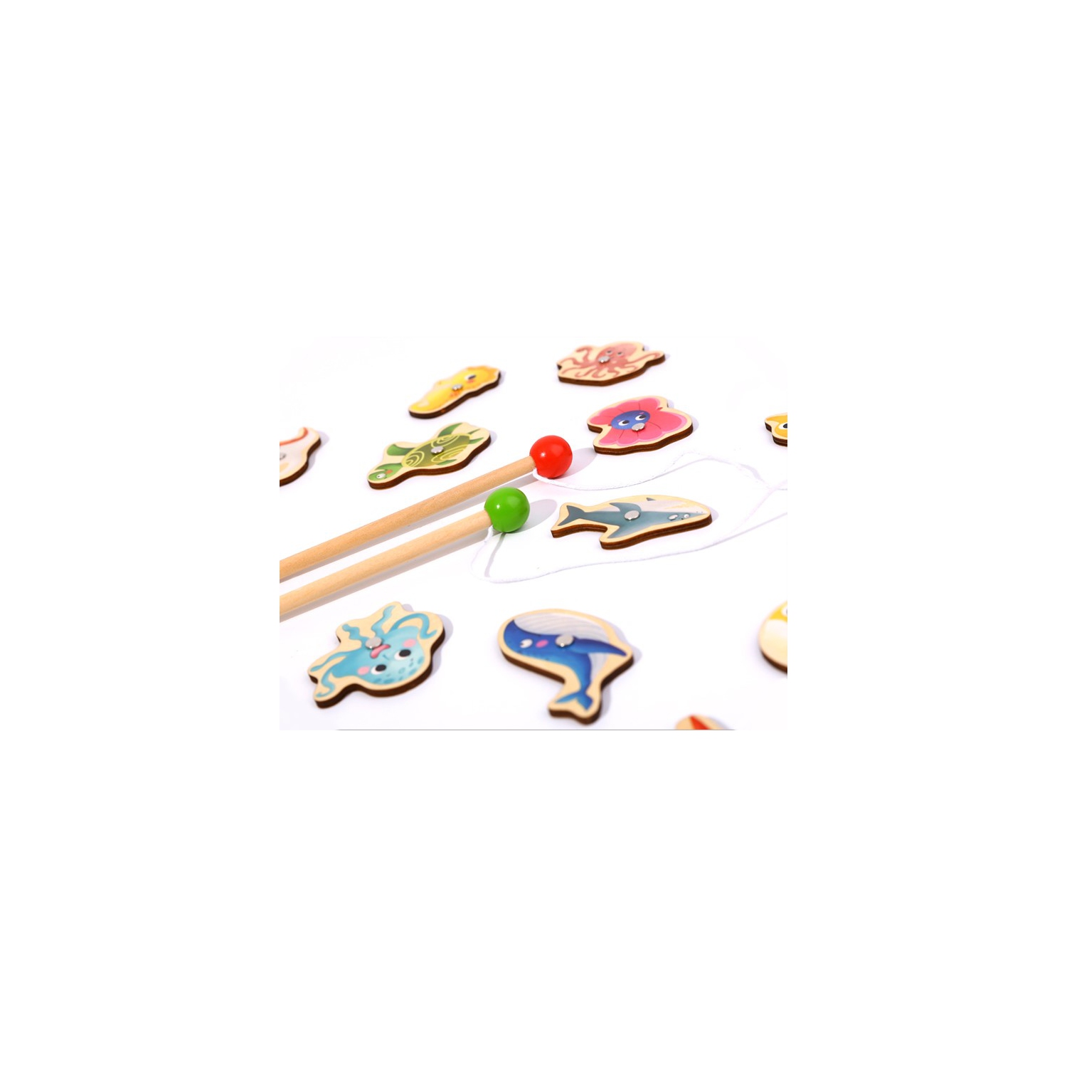 TOOKYLAND Jeu de Pêche Magnétique en Bois- 22pcs - Ensemble d'Animaux Aquatiques et Cannes à Pêche, 3 Ans +