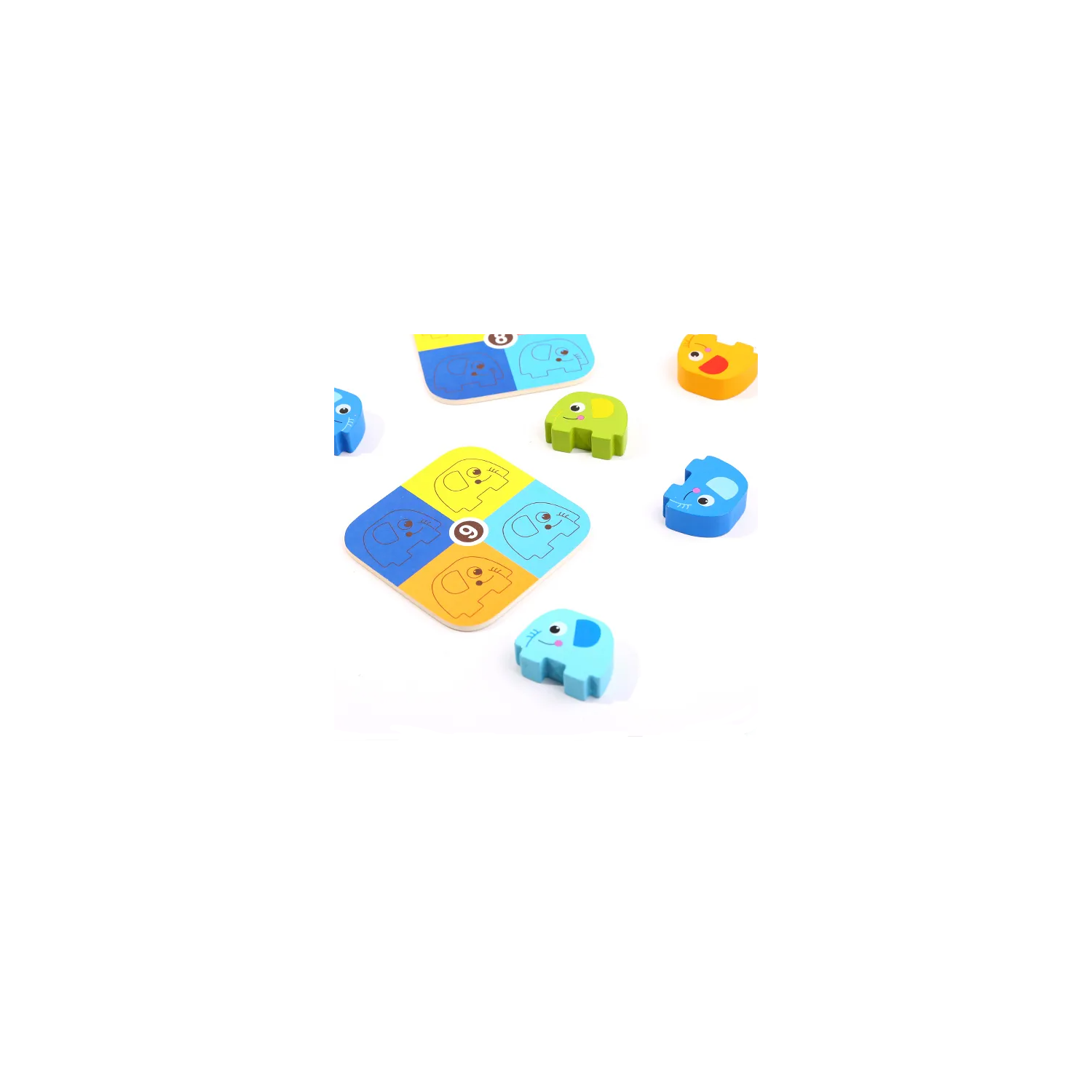 TOOKYLAND Éléphants en Bois à Empiler - 46pcs - Ensemble de Jeu avec Blocs, Cartes de Référence et Dé, 3 Ans +