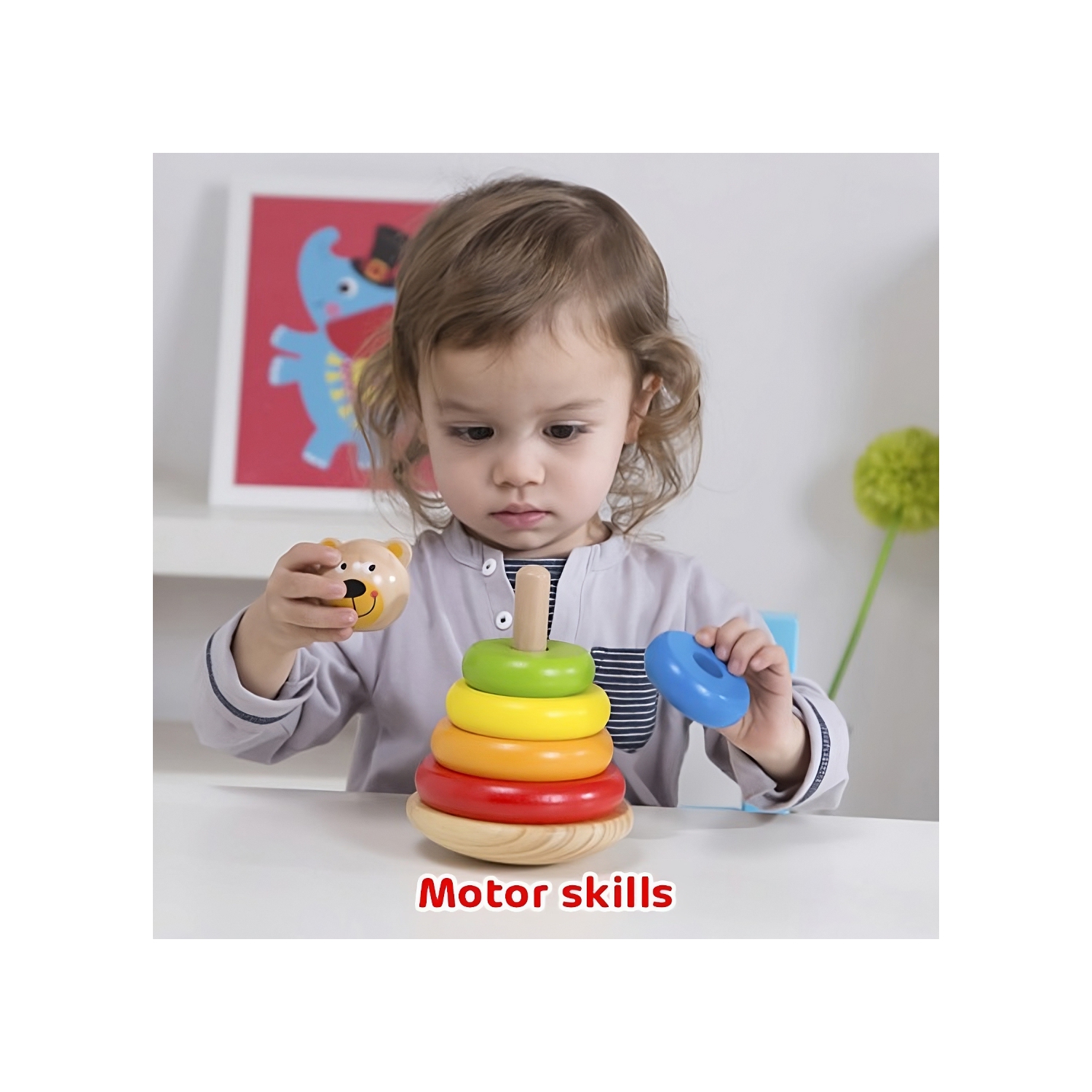 TOOKYLAND Ours Culbuto à Empiler - 7pcs - Jouet Empileur Culbutant en Bois, 12m+