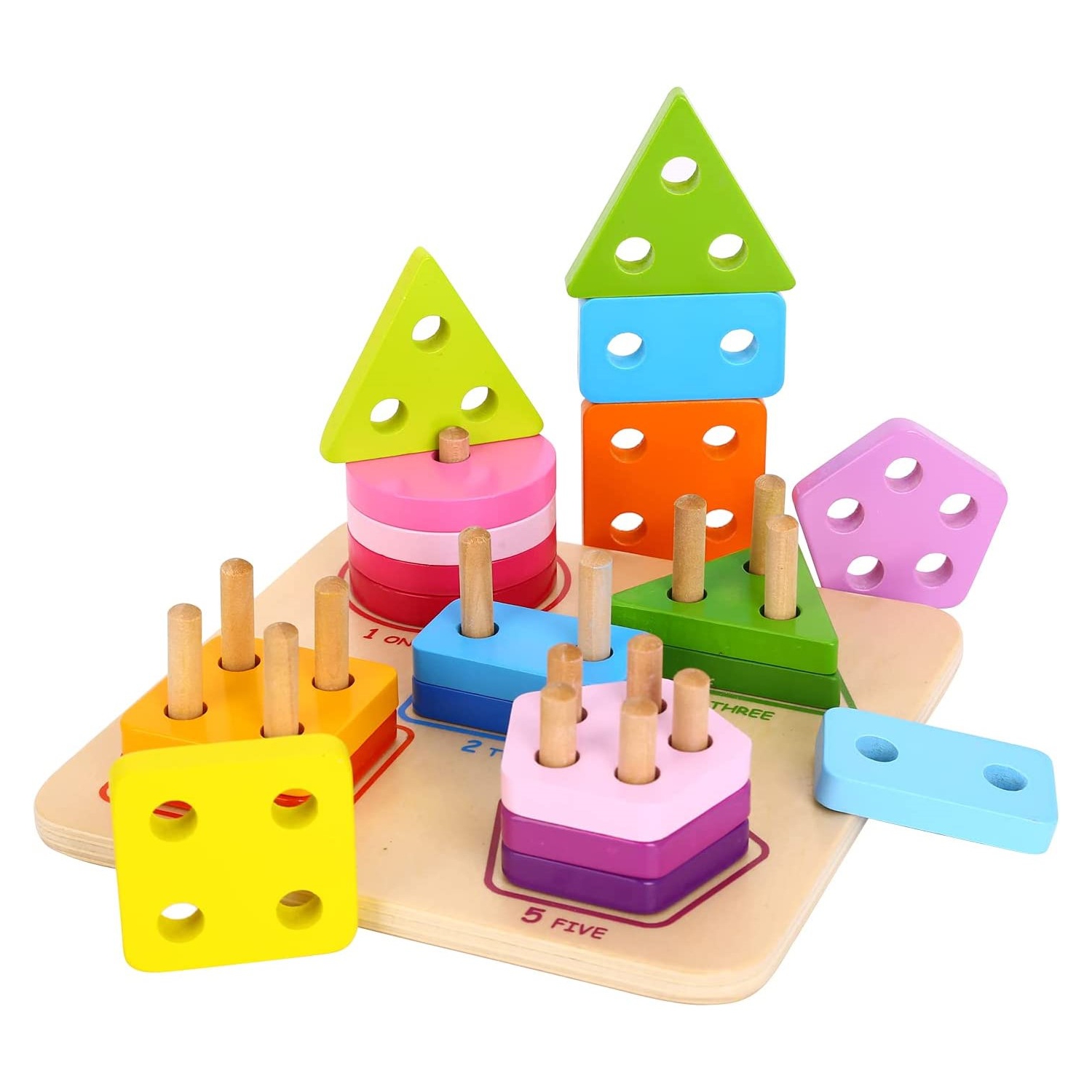 TOOKYLAND Trieur de Formes Géométriques en Bois - 21pcs - Jouet de Reconnaissance de Formes et Couleurs, 2 Ans et +