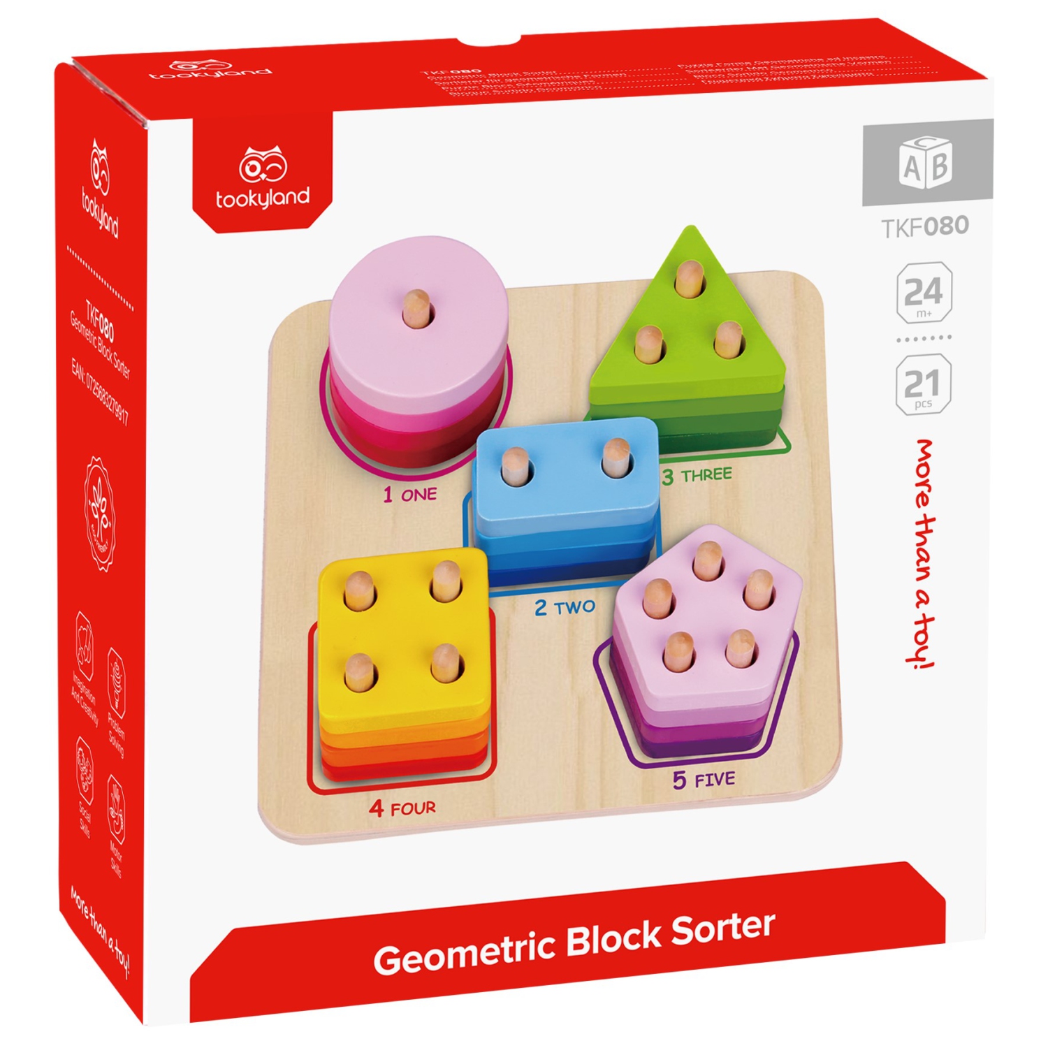 TOOKYLAND Trieur de Formes Géométriques en Bois - 21pcs - Jouet de Reconnaissance de Formes et Couleurs, 2 Ans et +