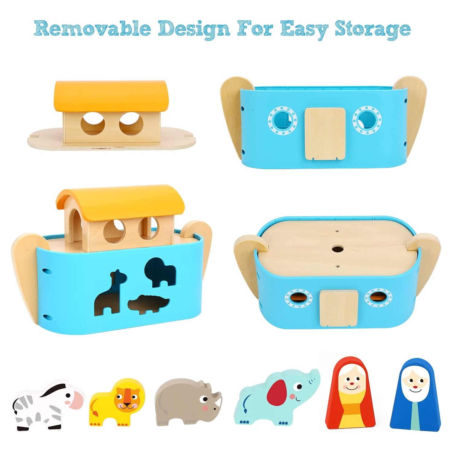 TOOKYLAND Wooden Noah's Ark Playset - 19pcs Animal Shape Sorter with Story Book, Ages 2+