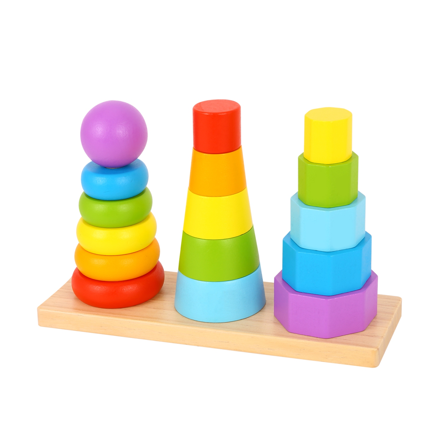 TOOKYLAND Wooden Geometric Stacking Toy - 17pcs - 3 Towers Stacker, Ages 18m+
