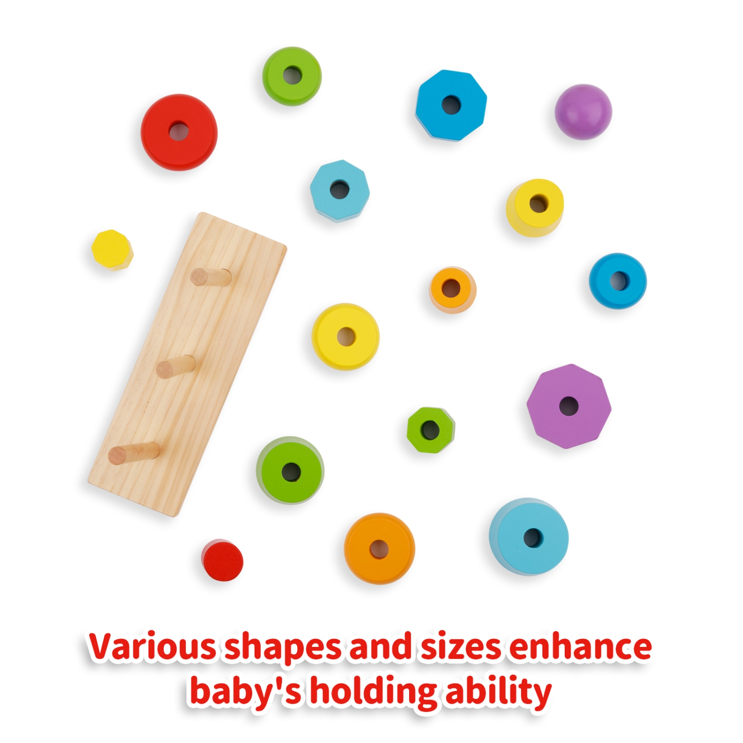 TOOKYLAND Wooden Geometric Stacking Toy - 17pcs - 3 Towers Stacker, Ages 18m+