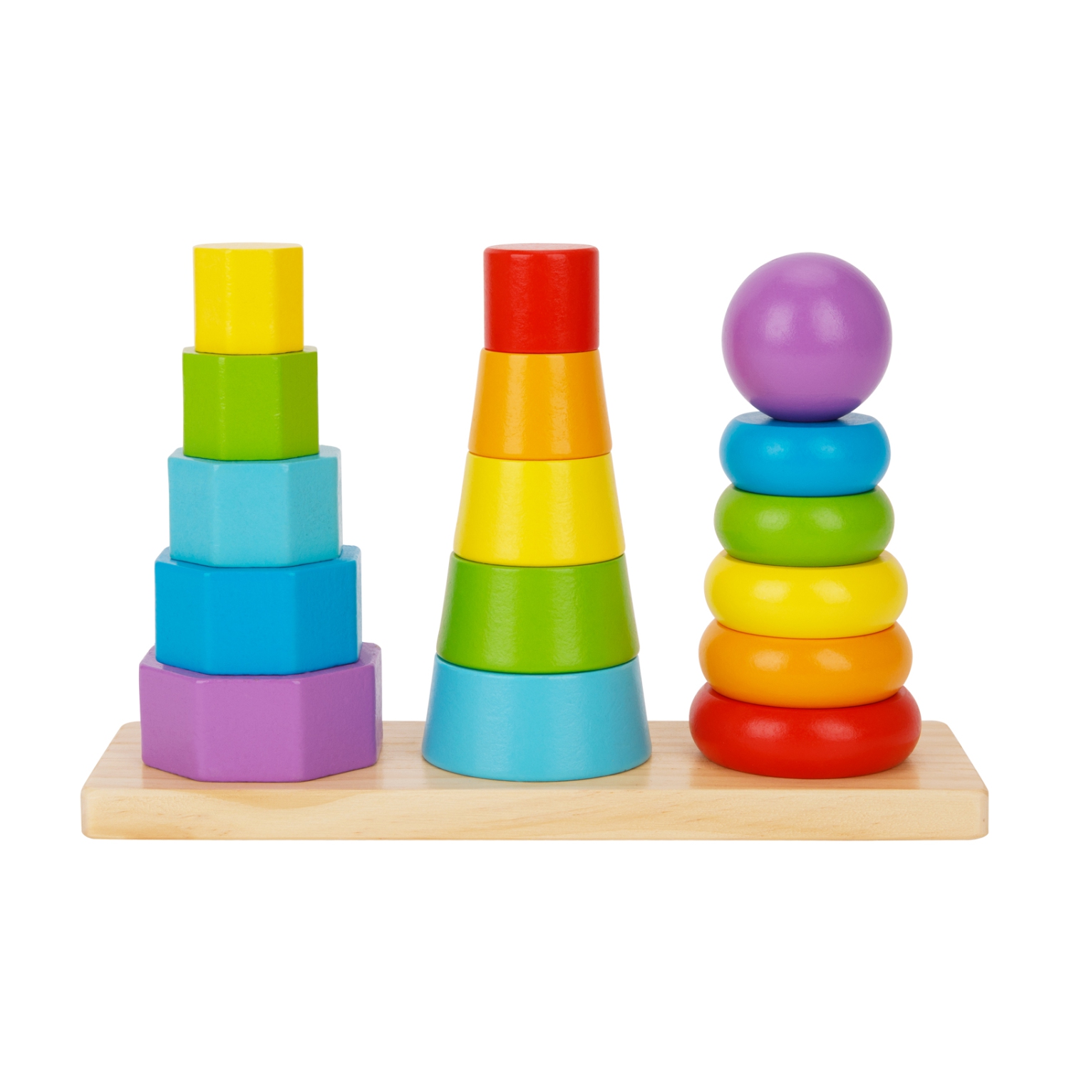 TOOKYLAND Wooden Geometric Stacking Toy - 17pcs - 3 Towers Stacker, Ages 18m+