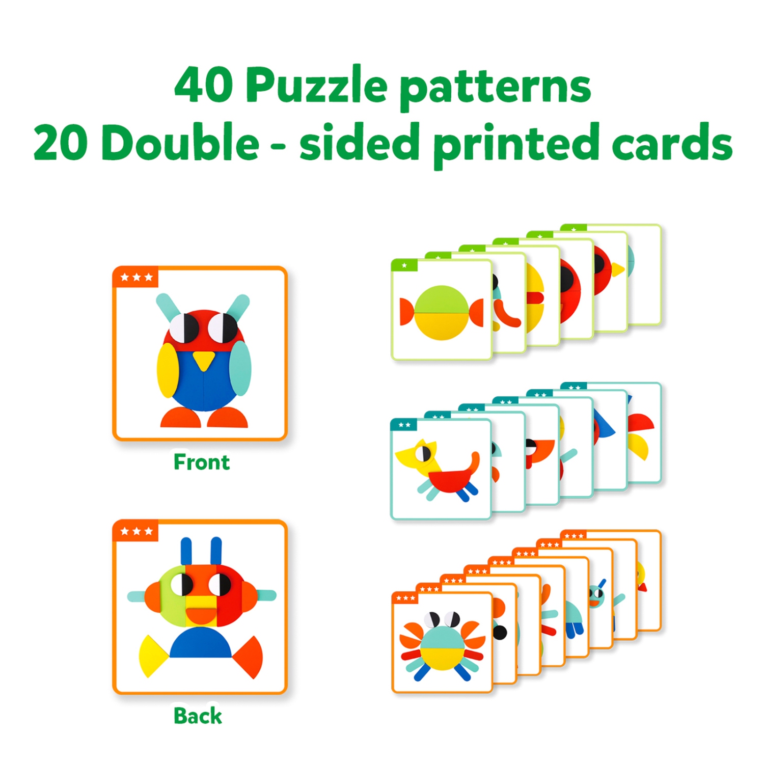 TOOKYLAND Casse-tête de Formes Géométriques en Bois - 55 pcs - Cartes de Référence Incluses, 3 Ans +