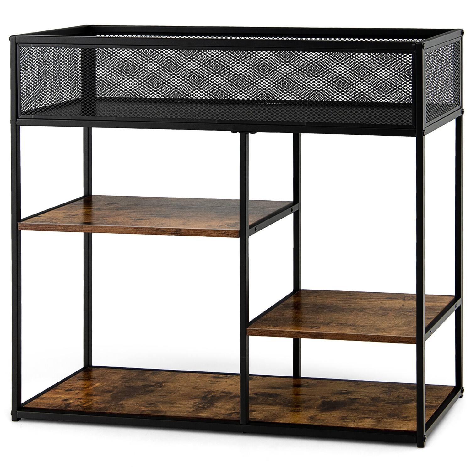 Gymax 4-Tier Console Table w/ Wire Basket Narrow Sofa Table w/ shelf Industrial Bookcase
