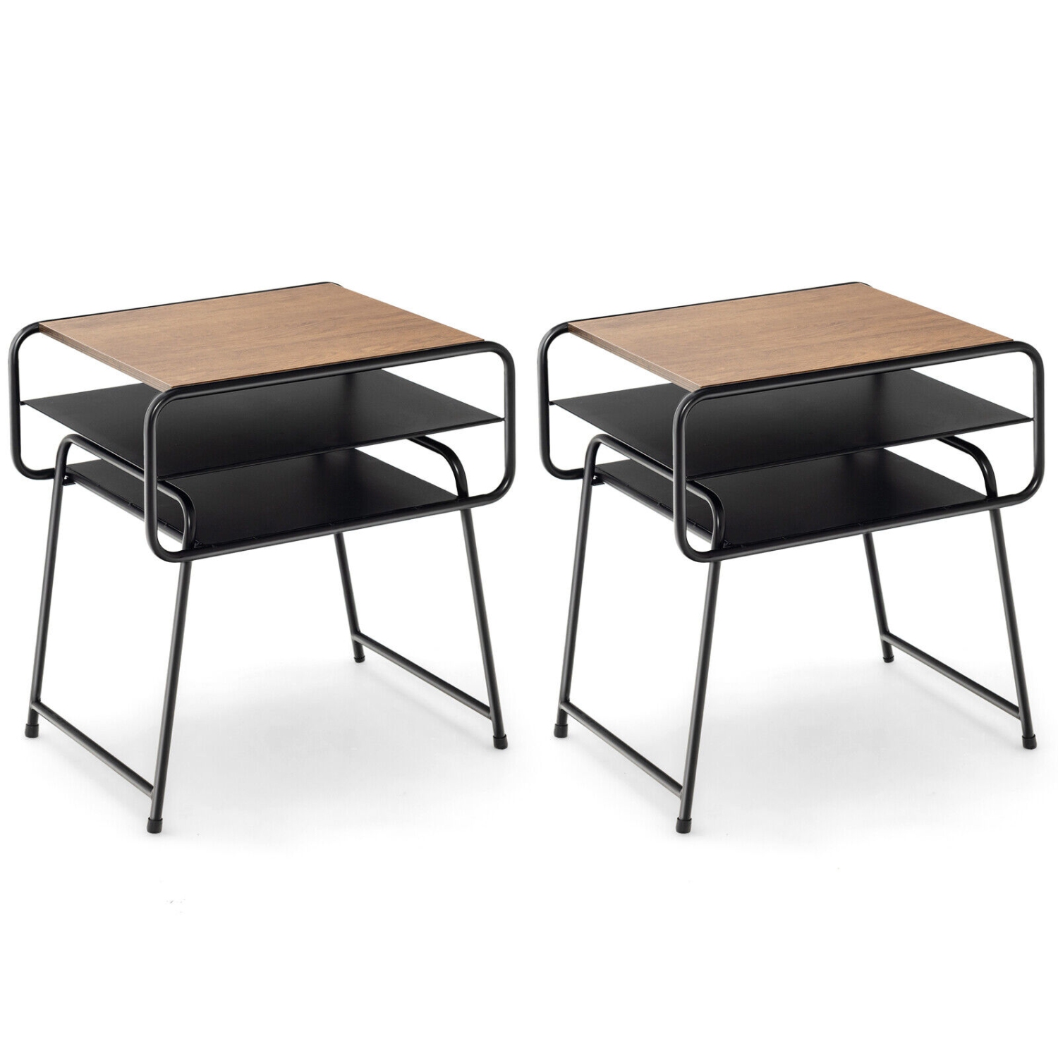 Gymax 2 PCS 3-tier Side End Sofa Display Table Nightstand for Bedroom Living Room