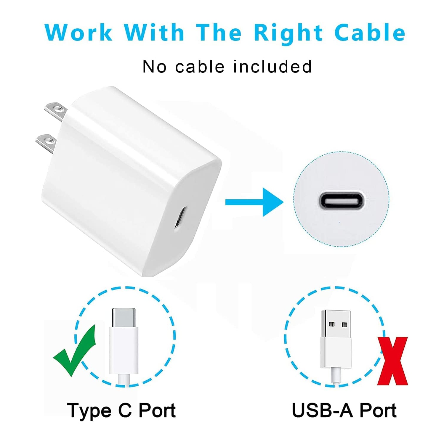 2 blocs de chargement rapide iPhone 14 13 12, adaptateur d’alimentation USB-C 20 W, chargeur mural iPhone à prise de chargement rapide type C
