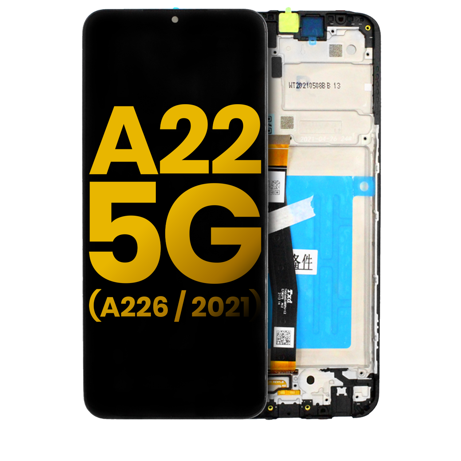 Remis à neuf – Ensemble DELO de remplacement avec cadre compatible avec Samsung A22 5G (A226/2021) (toutes les couleurs)