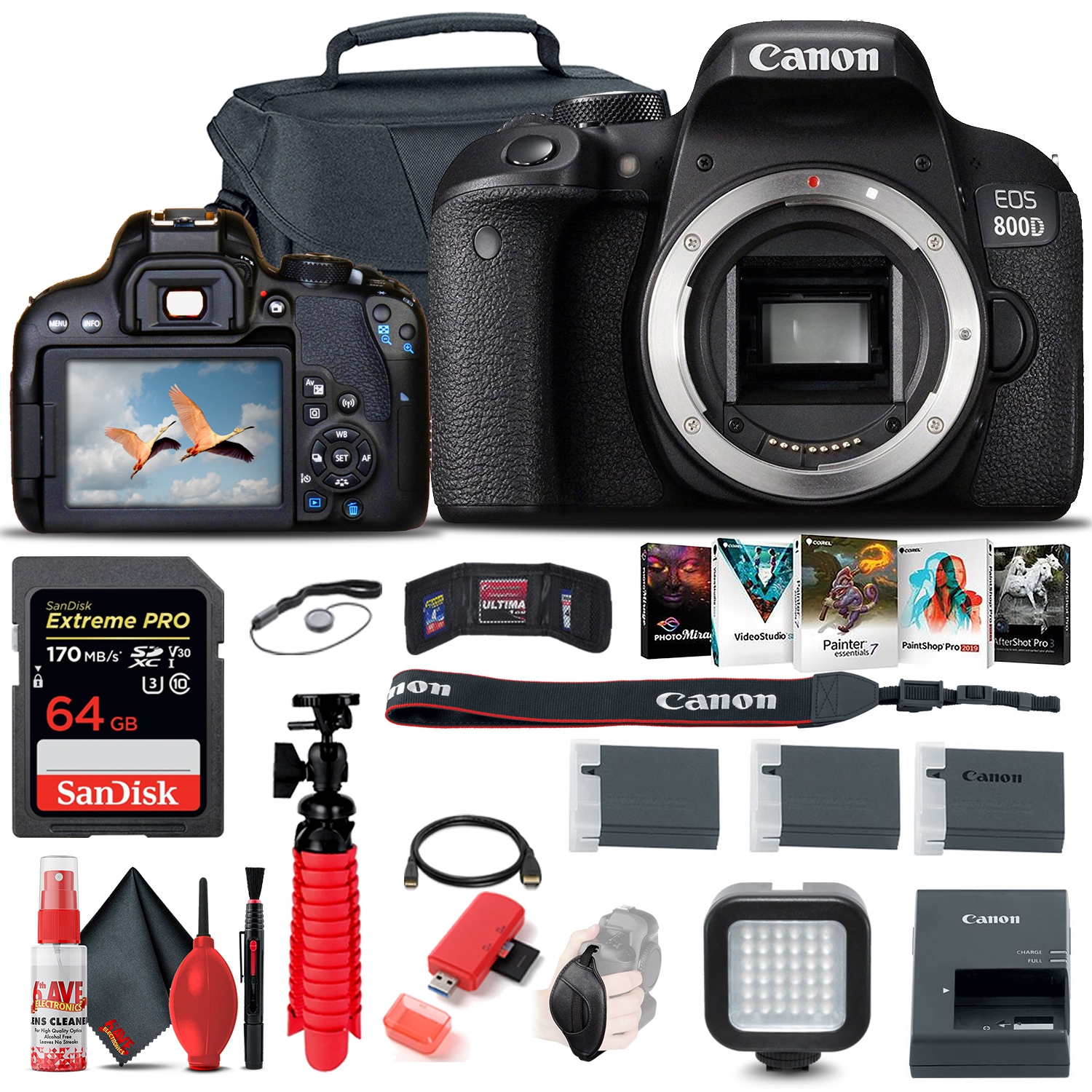 Canon EOS Rebel 800D / T7i DSLR Camera + 64GB Memory Card + Case Pro Bundle