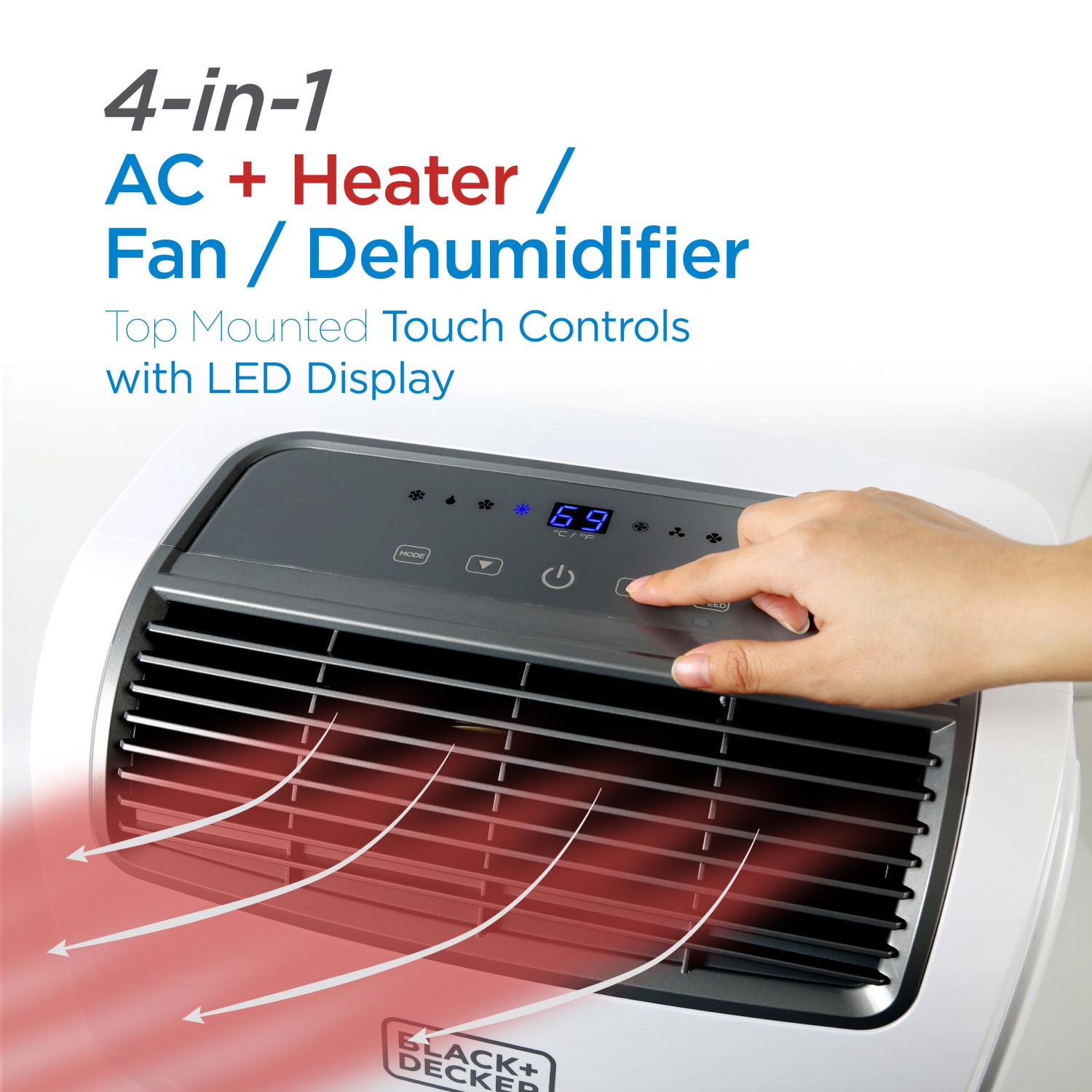 Climatiseur BLACK+DECKER, Climatiseur 4-en-1 Portable 14,000 BTU, Déshumidificateur, Chauffage et Ventilateur,Blanc