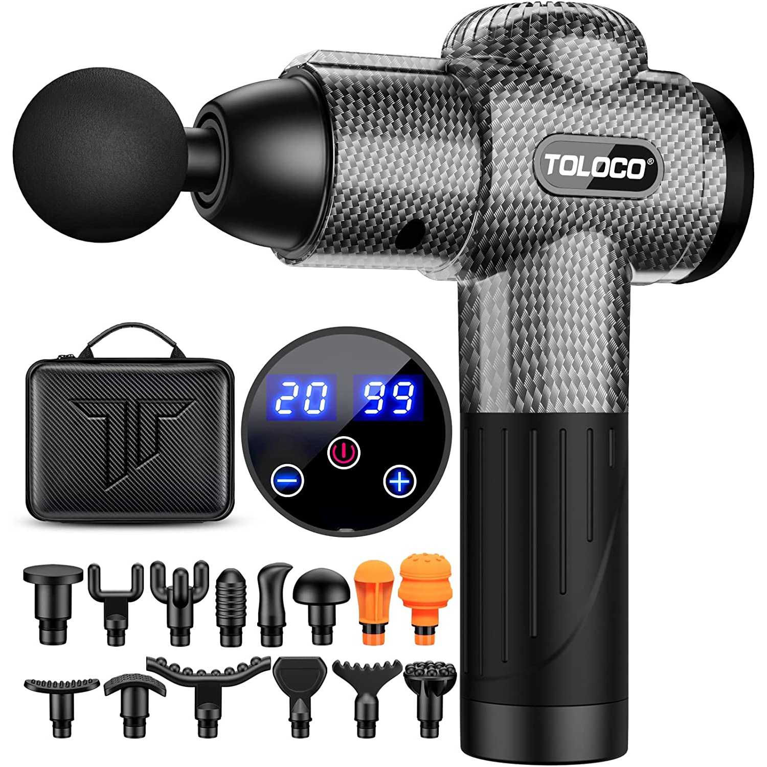 TOLOCO Massage Gun, Upgrade Percussion Muscle Massage Gun for Athletes, Handheld Deep Tissue Massager (Carbon)