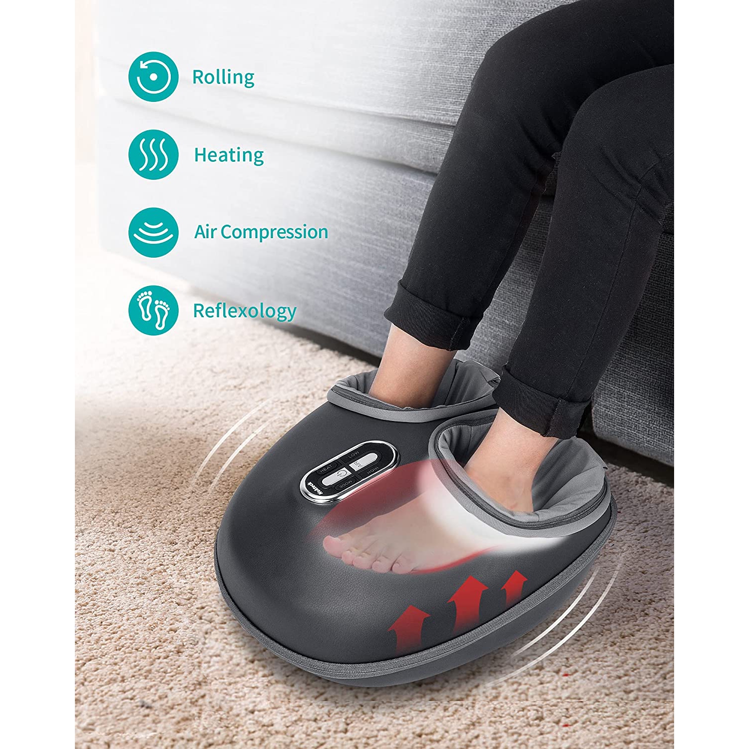 Nekteck Shiatsu Foot Massager Machine with Soothing Heat, Deep Kneading Therapy, Air Compression, Improve Blood Circulation and Foot Wellness, Relax