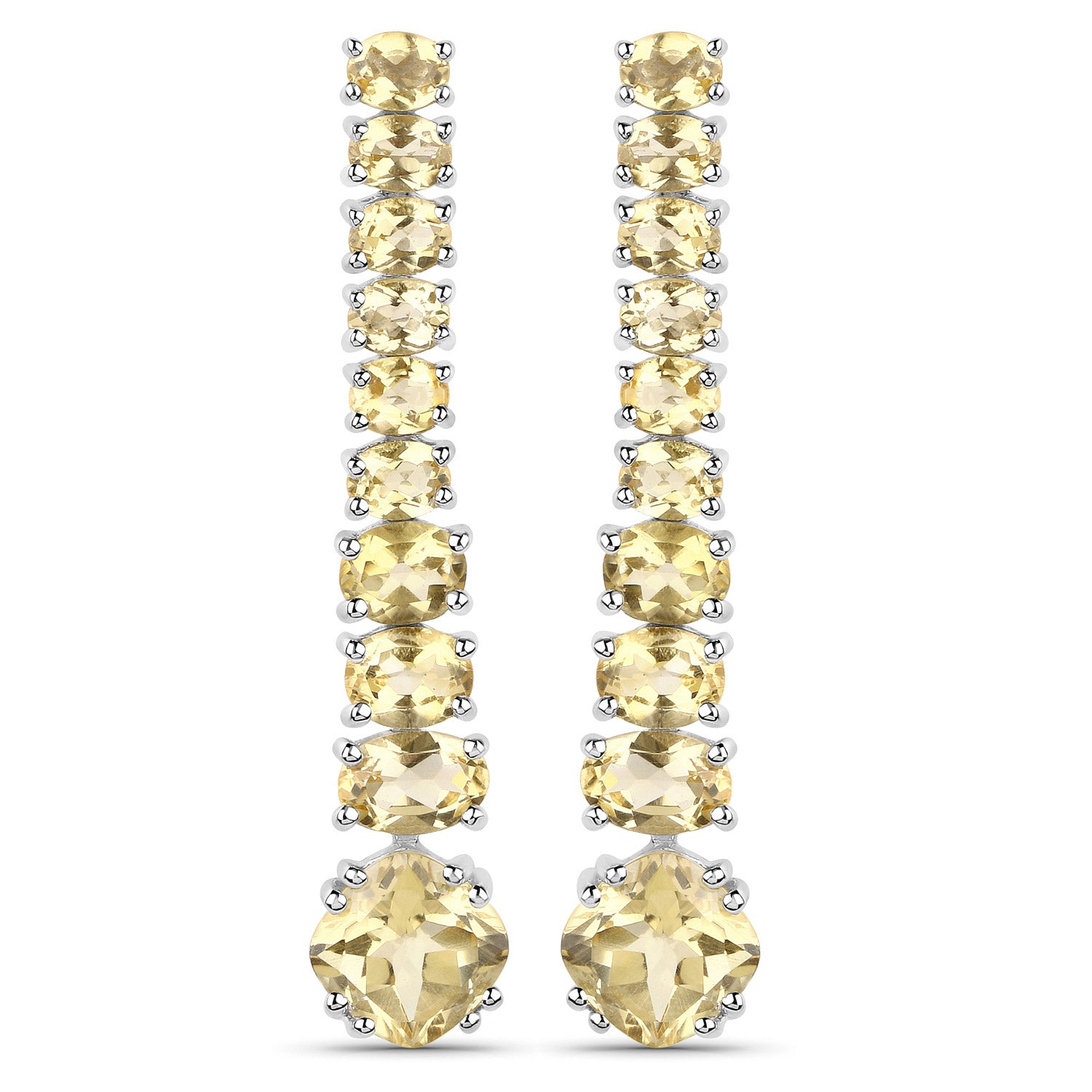 18k White Gold Plated 7.22 Carat Genuine Citrine .925 Sterling Silver Earrings