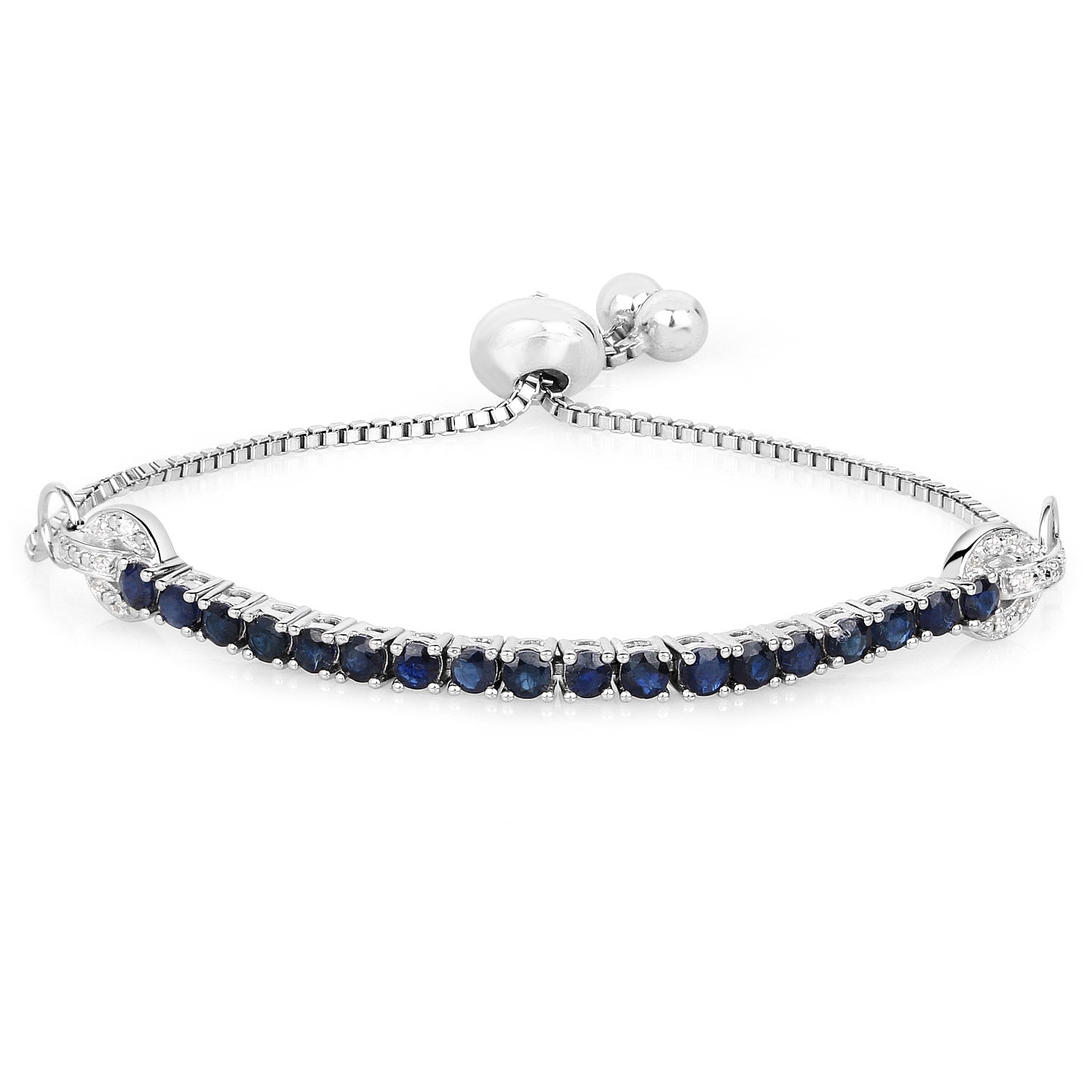 Bracelet en argent sterling avec saphir bleu véritable 2.23 carats et zircon blanc