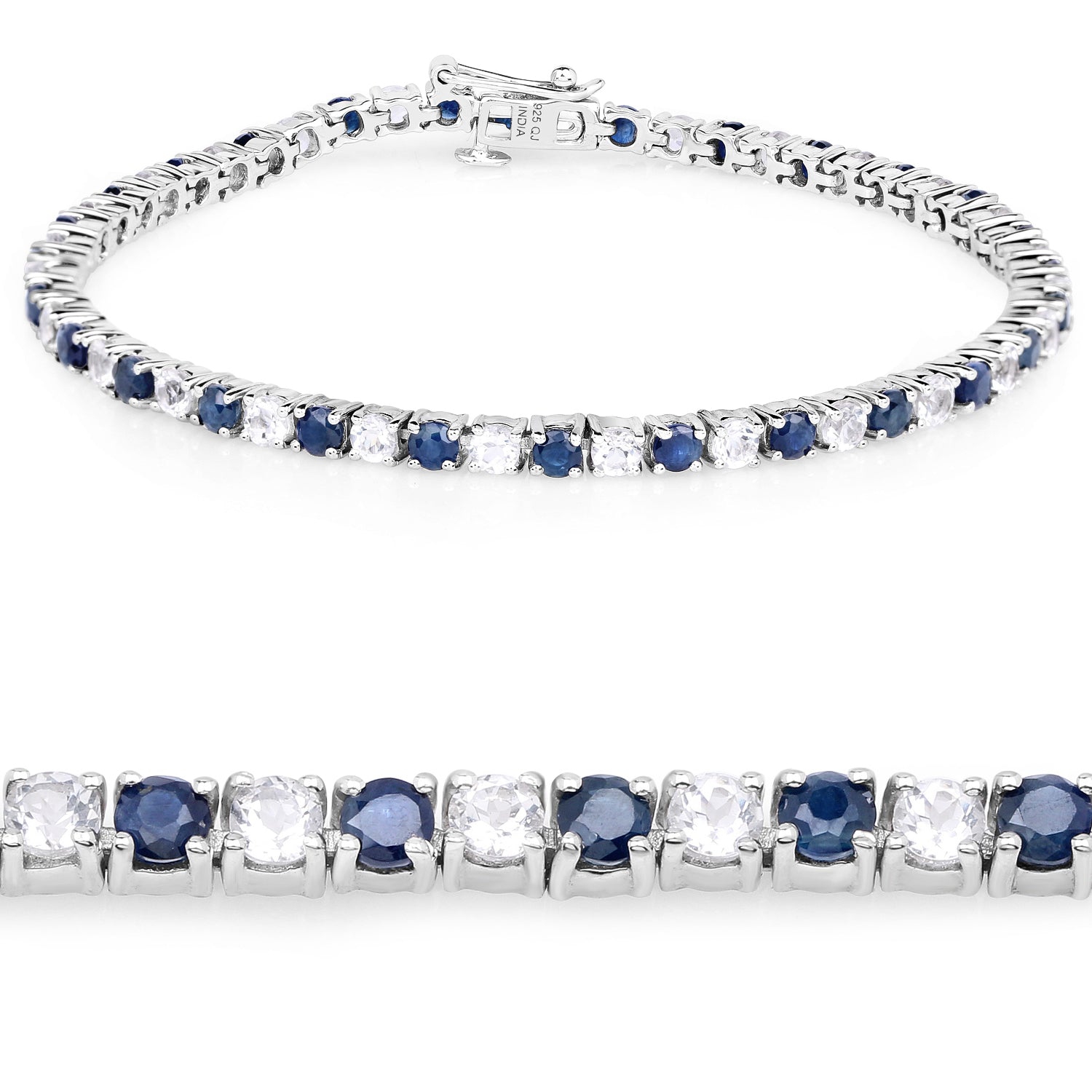 6.87 unités W. Bracelet en argent sterling, saphir bleu et topaze blanche