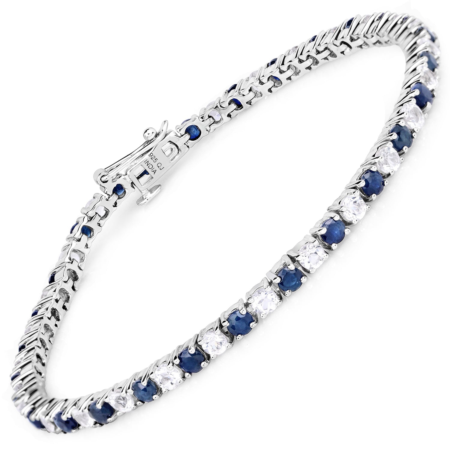 6.87 unités W. Bracelet en argent sterling, saphir bleu et topaze blanche