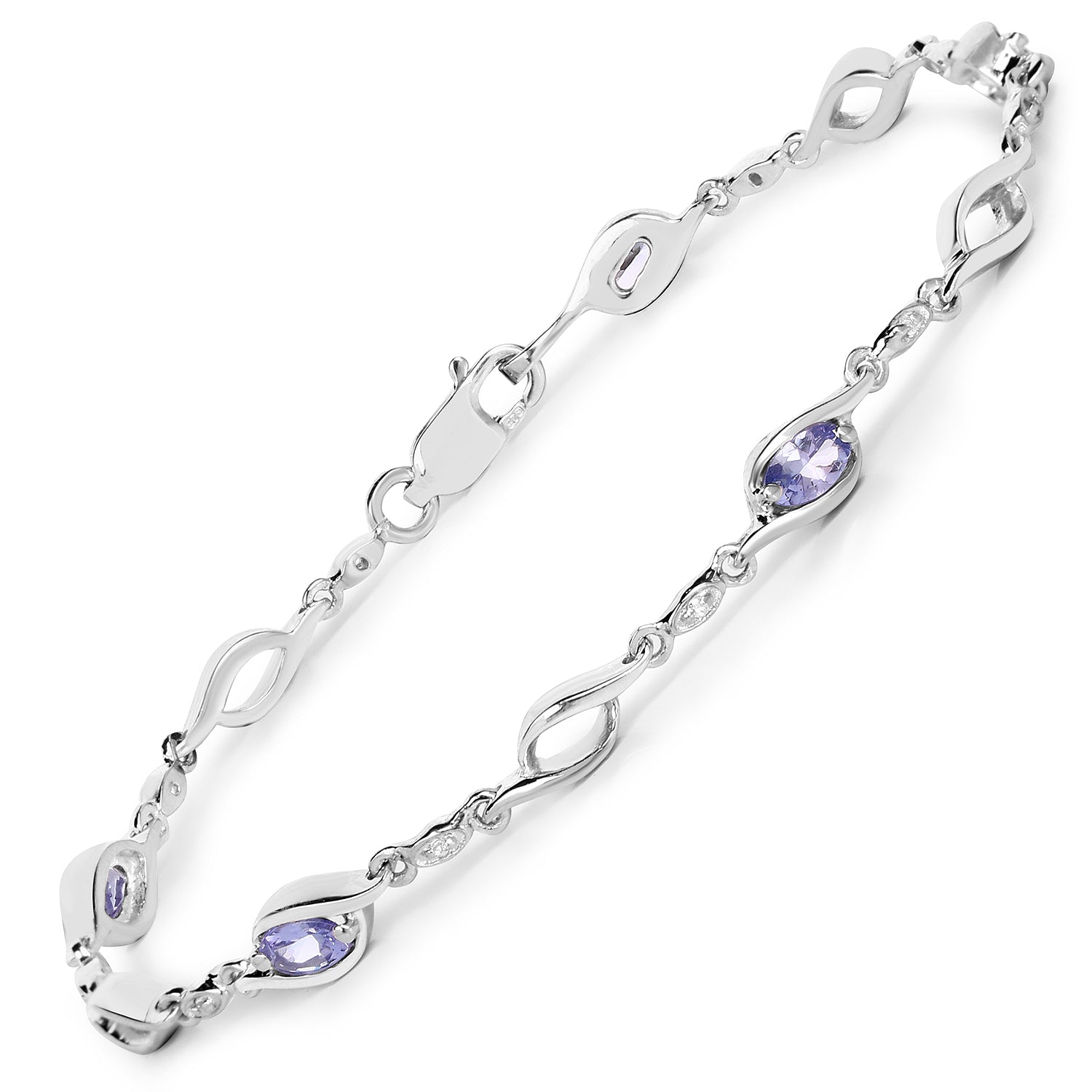 Bracelet en argent sterling 0,925 avec tanzanite véritable et topaze blanche 1.30 carats