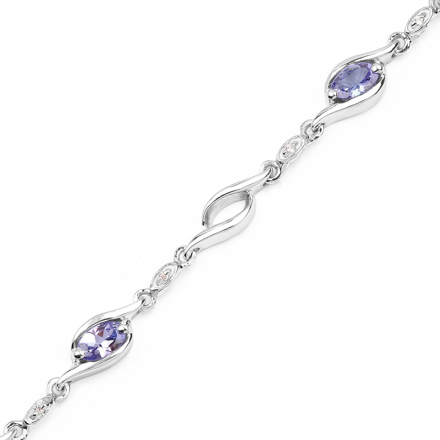 Bracelet en argent sterling 0,925 avec tanzanite véritable et topaze blanche 1.30 carats
