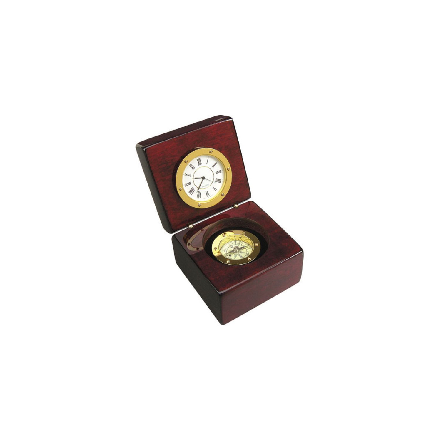 Jiallo Navigator Modern Wood Clock and Compass in Brown/Gold