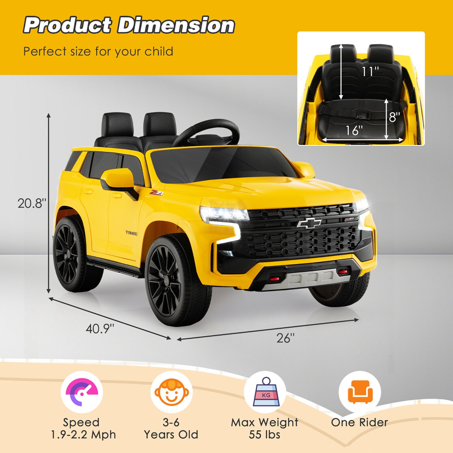 Gymax 12V Kids Ride On Car Chevrolet Tahoe Electric Truck SUV Remote w/ Light & Music