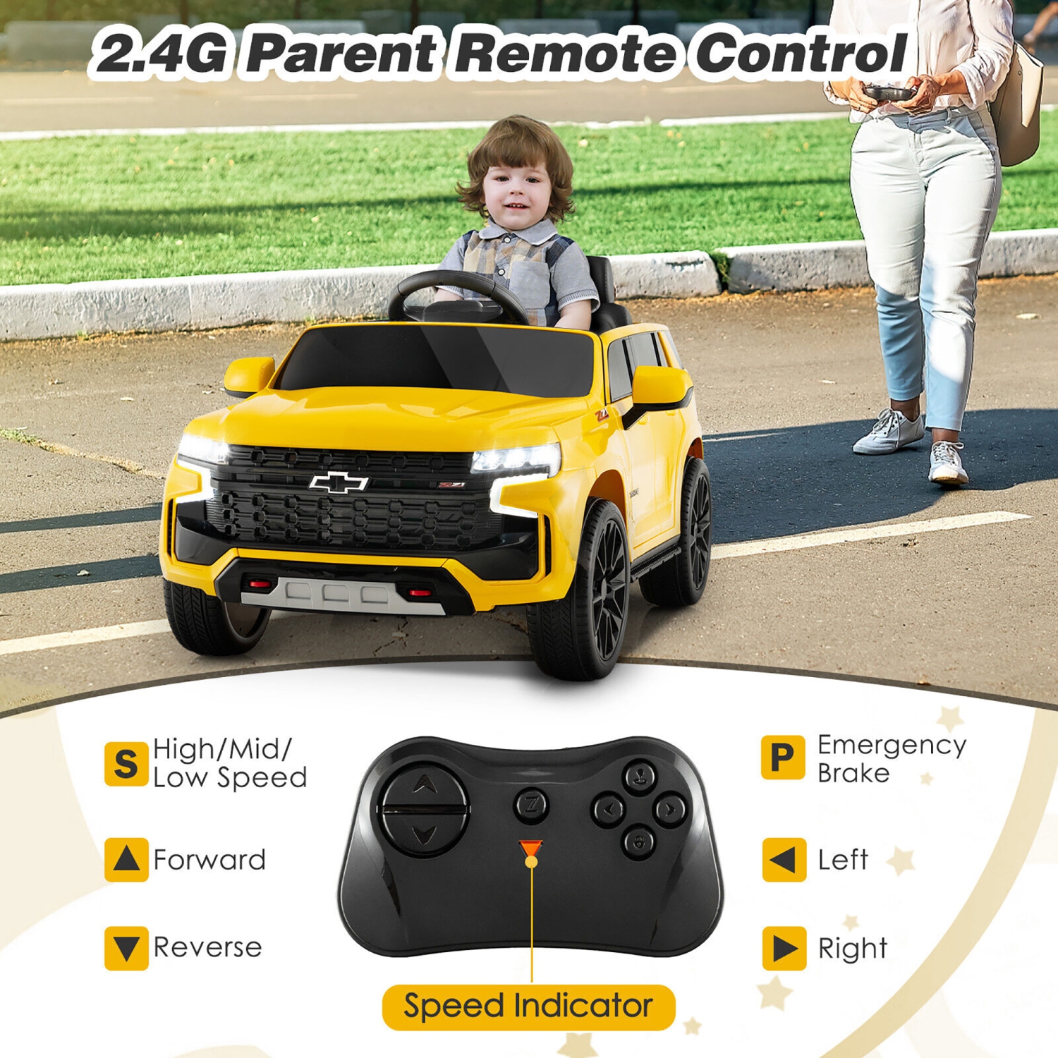 Gymax 12V Kids Ride On Car Chevrolet Tahoe Electric Truck SUV Remote w/ Light & Music
