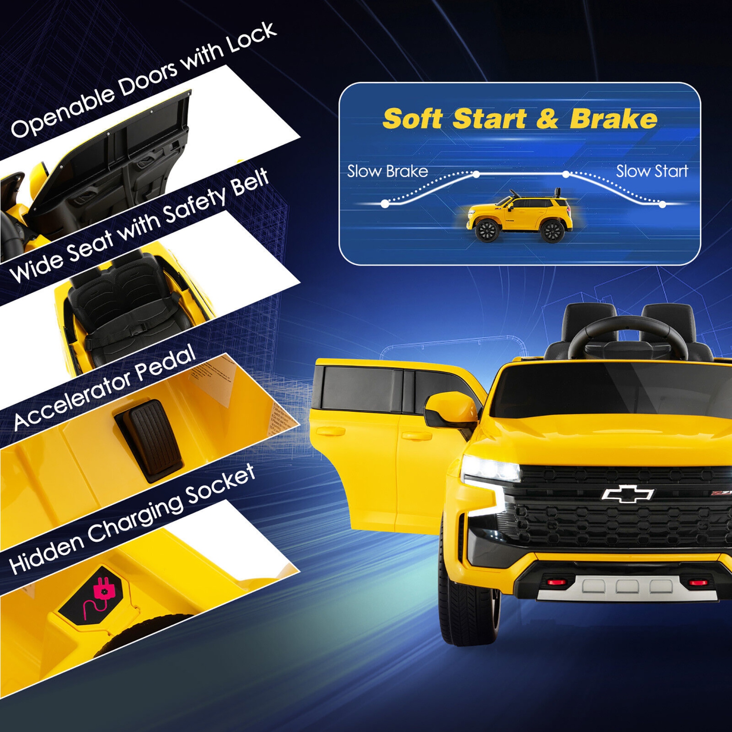 Gymax 12V Kids Ride On Car Chevrolet Tahoe Electric Truck SUV Remote w/ Light & Music