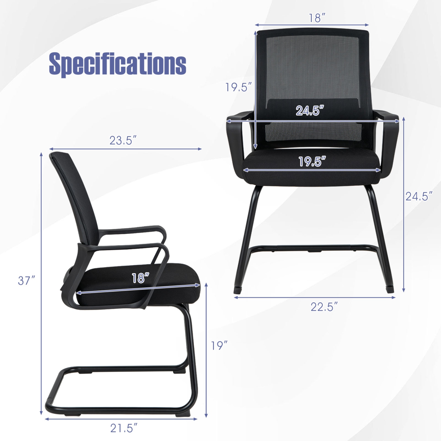 Gymax Office Mesh Chair Set of 10 Upholstered Guest Conference Chair w/Ergonomic Backrest