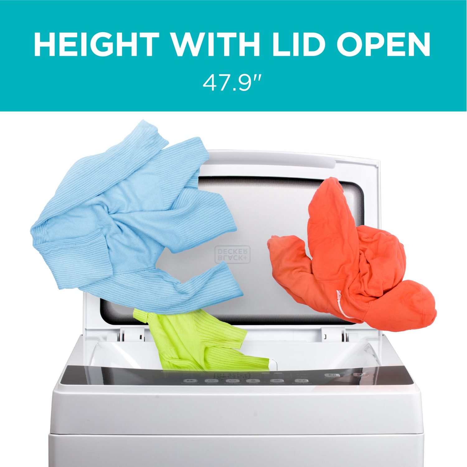 BLACK+DECKER Small Portable Washer, Portable Washer 1.7 Sq. Ft. with 6 Cycles, Transparent Lid & LED Display