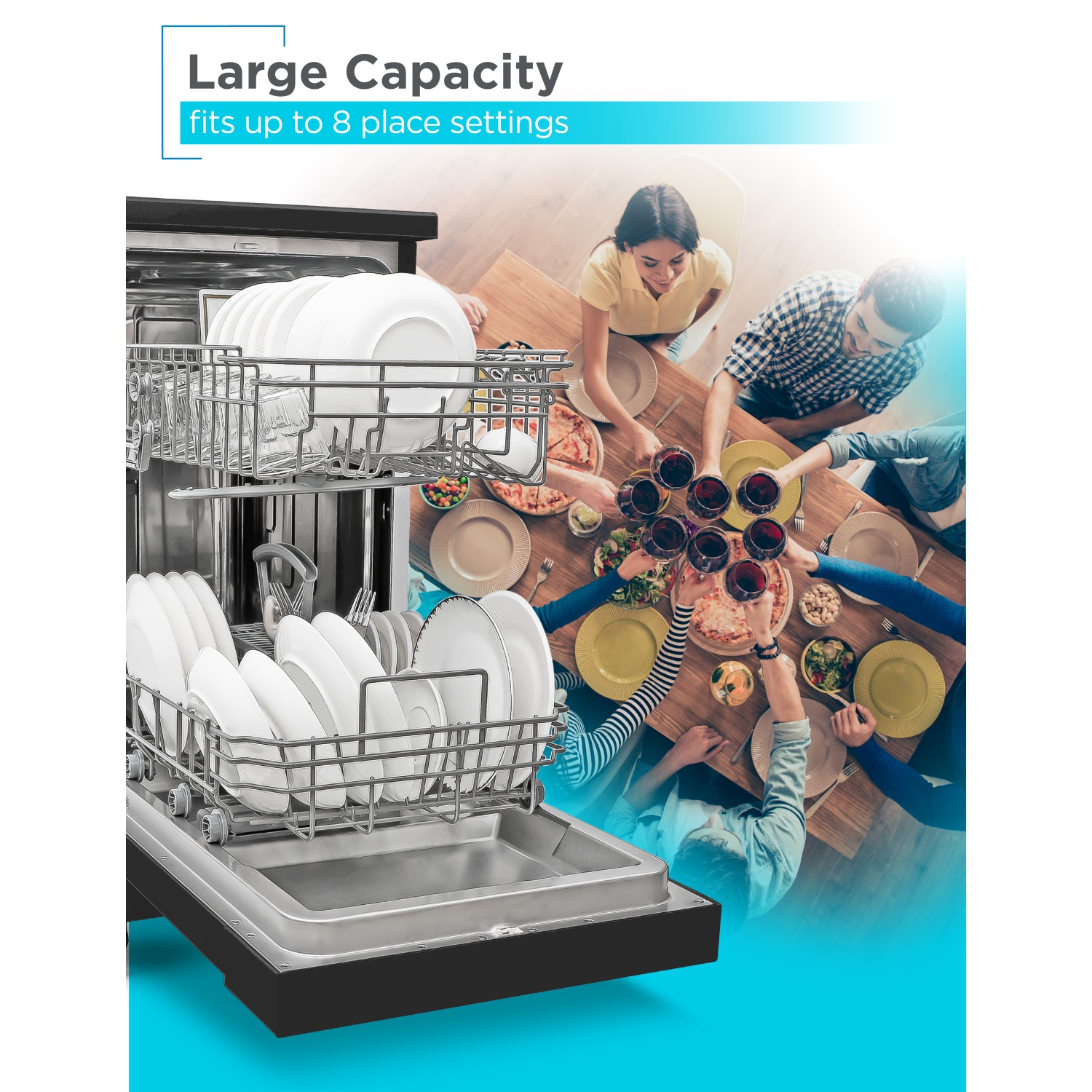 BLACK+DECKER Portable Dishwasher, 18 inches Wide, 8 Place Setting, Black